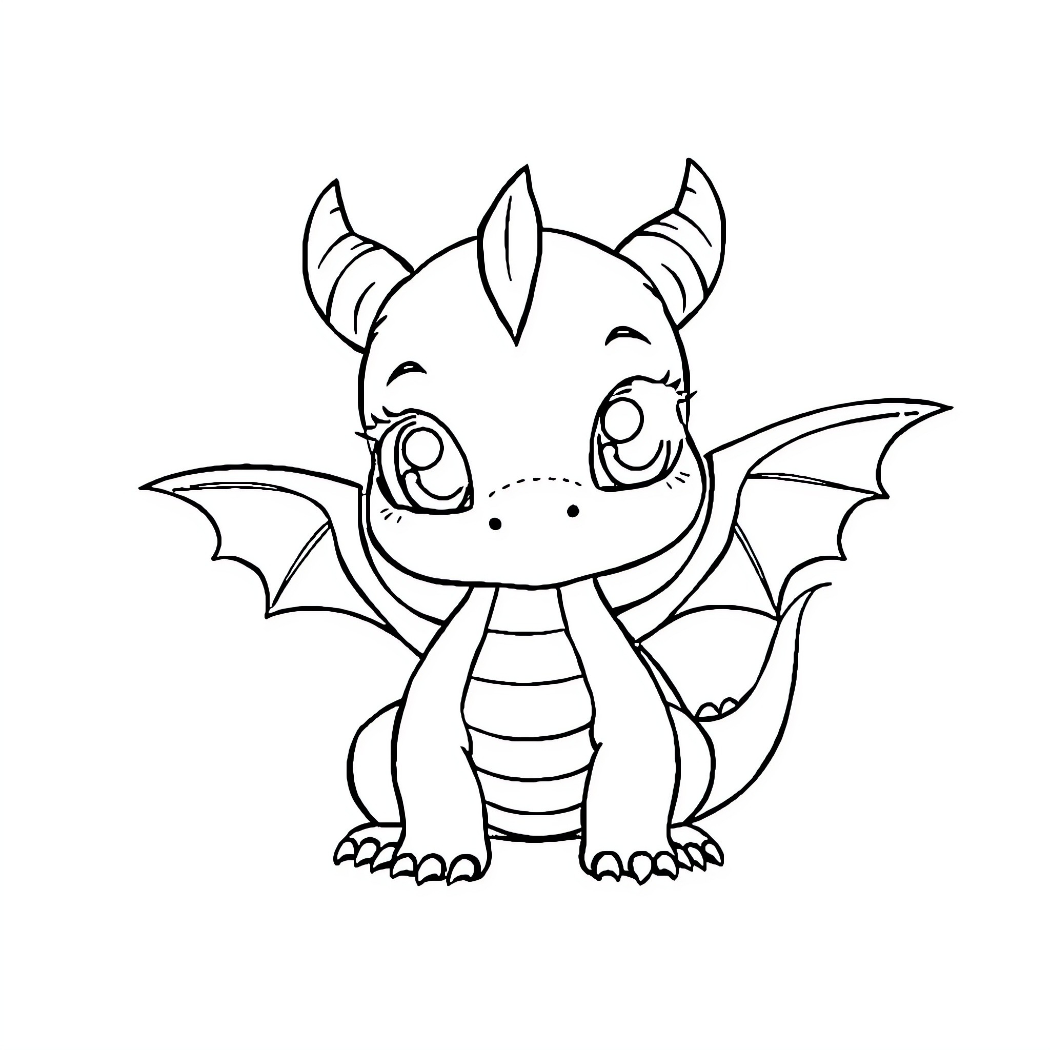 Dragon character in playful pose Coloring Page (free black-and-white line drawing printable PDF for all, from beginners to advanced learners, including children, teens, adults, and seniors)