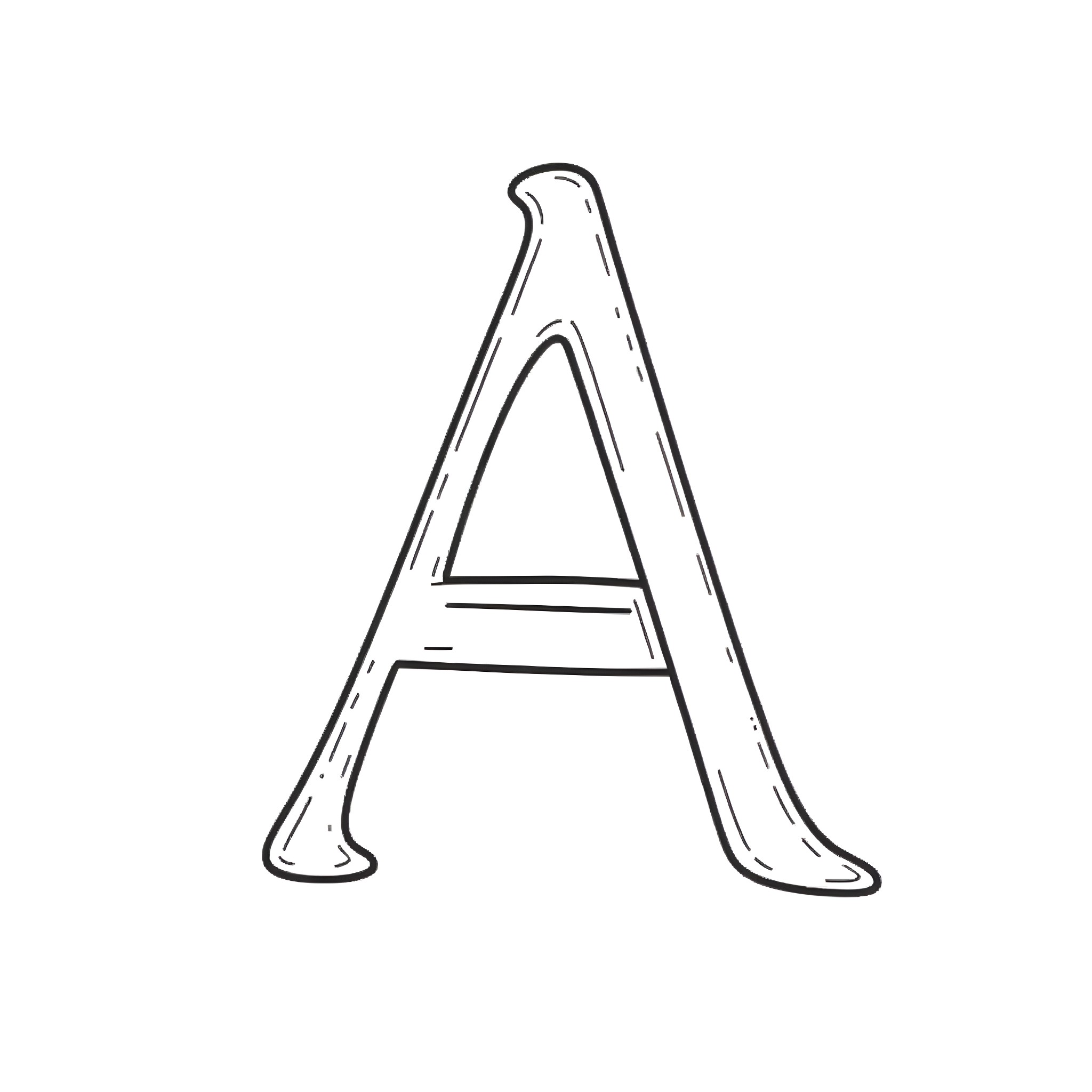 A Handwritten Capital Letter Coloring Page (free black-and-white line drawing printable PDF for all, from beginners to advanced learners, including children, teens, adults, and seniors)