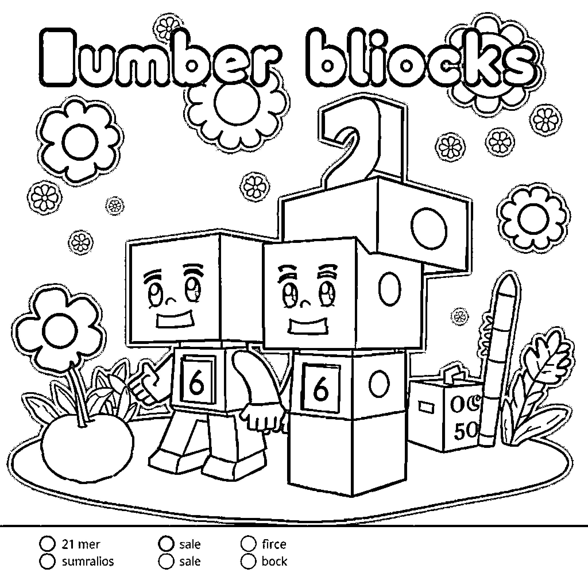 Numberblocks characters in a playful scene Coloring Page (free black-and-white line drawing printable PDF for all, from beginners to advanced learners, including children, teens, adults, and seniors)