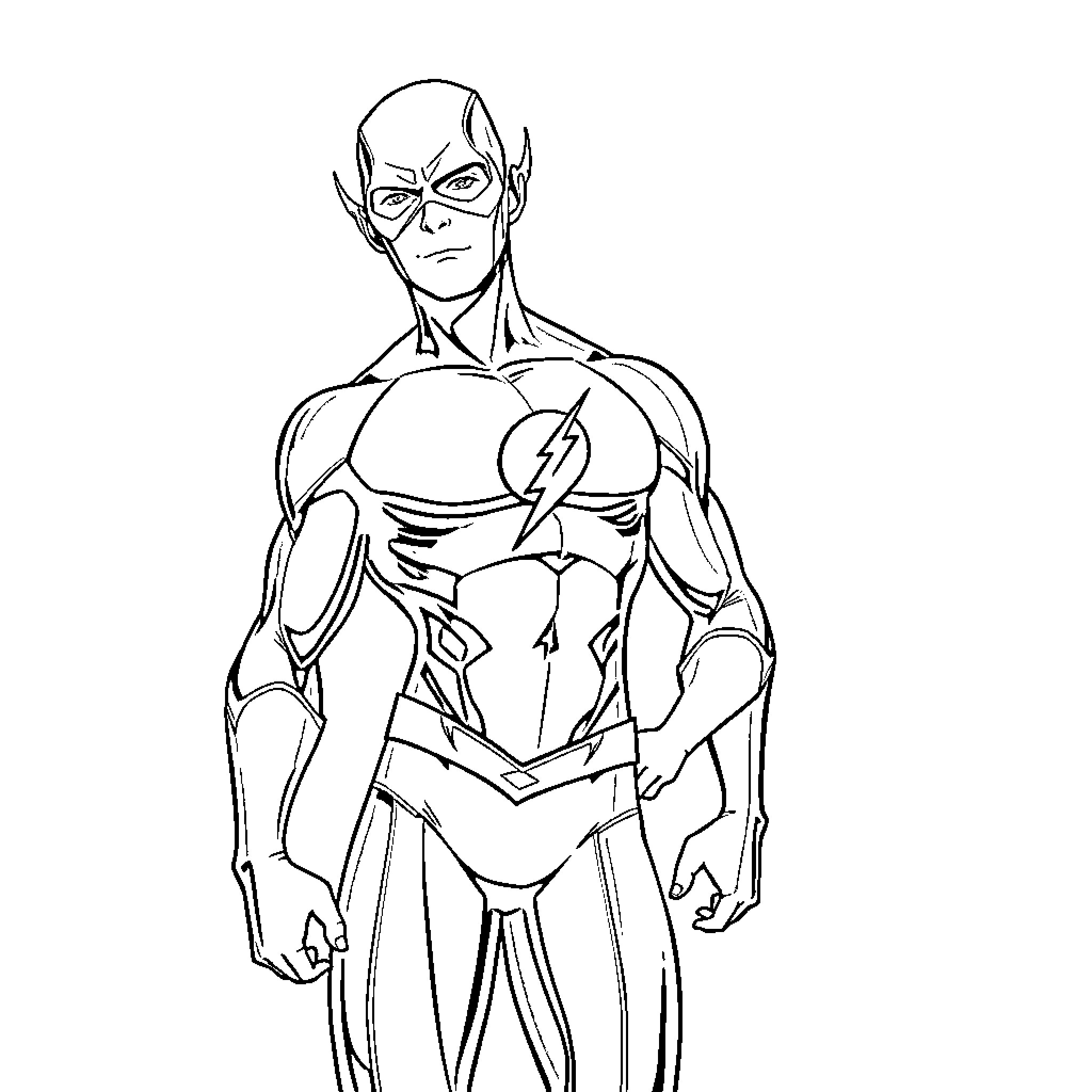 Barry Allen - The Flash Superhero in Action Coloring Page (free black-and-white line drawing printable PDF for all, from beginners to advanced learners, including children, teens, adults, and seniors)