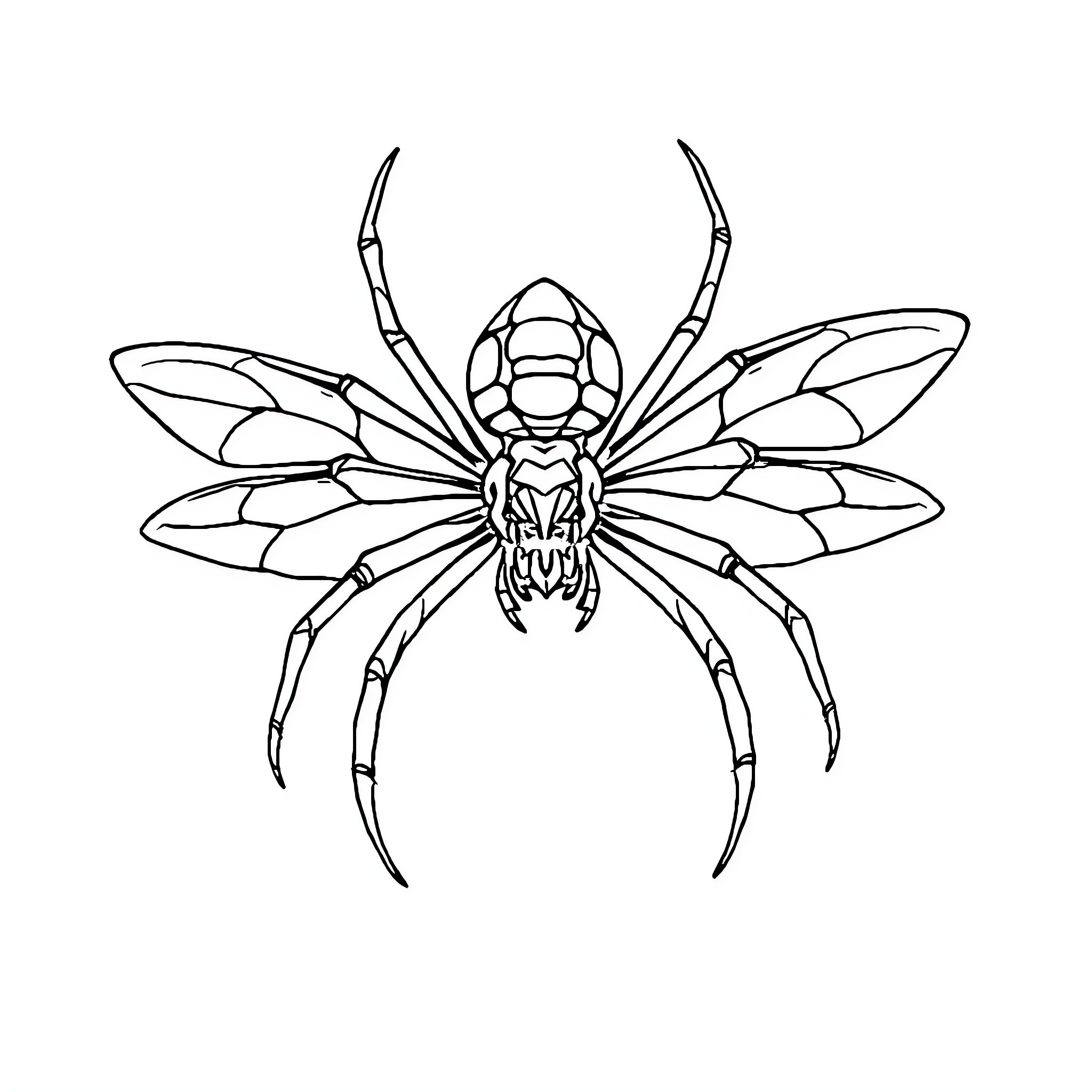 Spider with intricate wing patterns Coloring Page (free black-and-white line drawing printable PDF for all, from beginners to advanced learners, including children, teens, adults, and seniors)