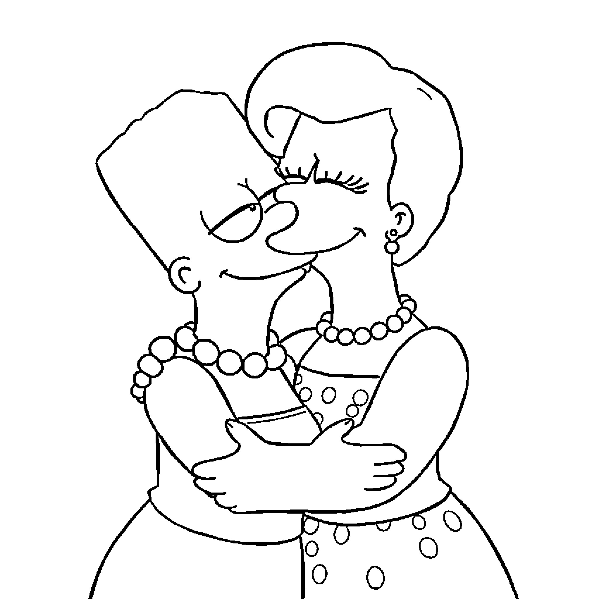 Marge in a playful, polka-dotted outfit Coloring Page (free black-and-white line drawing printable PDF for all, from beginners to advanced learners, including children, teens, adults, and seniors)