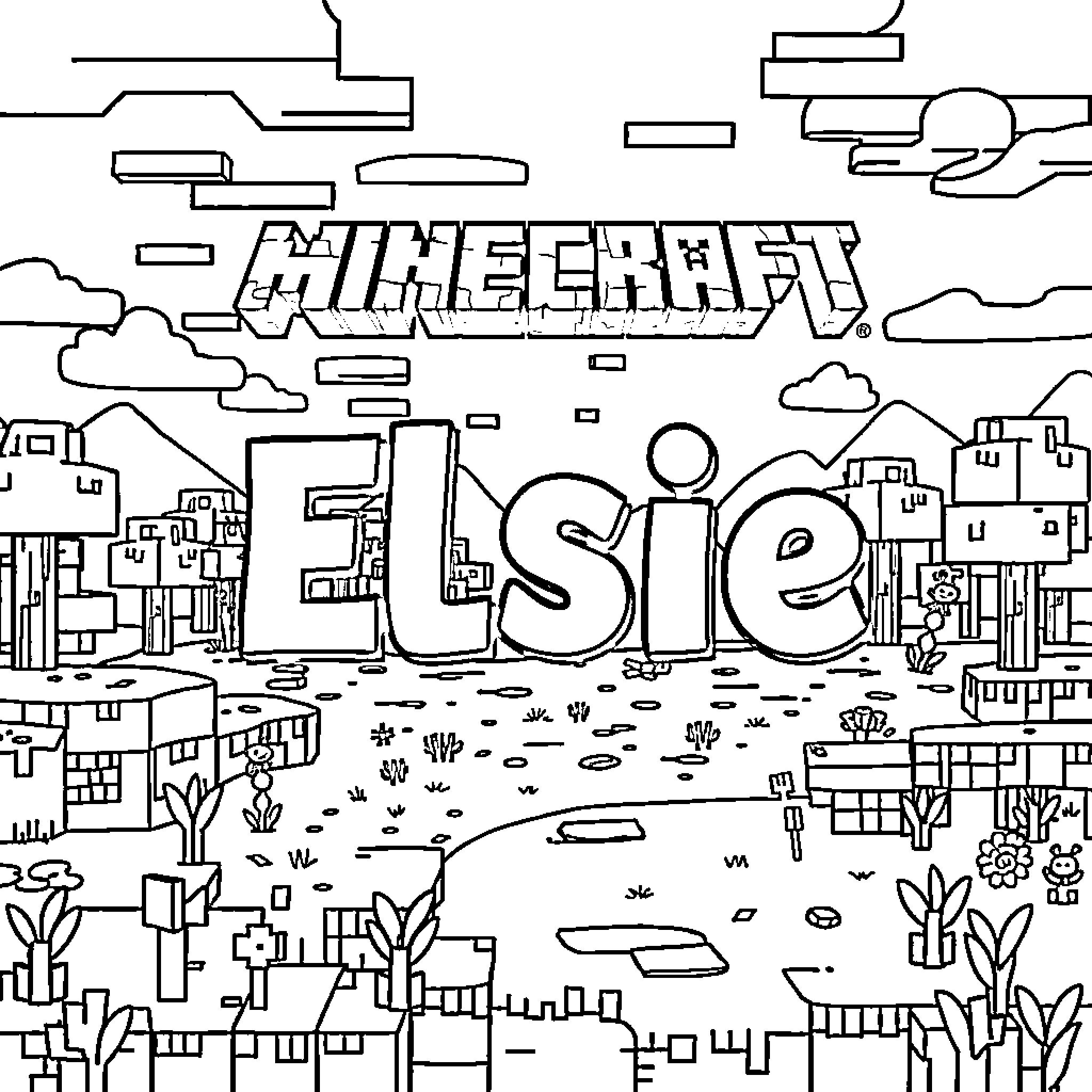 Minecraft: Exploring the Vibrant World Coloring Page (free black-and-white line drawing printable PDF for all, from beginners to advanced learners, including children, teens, adults, and seniors)