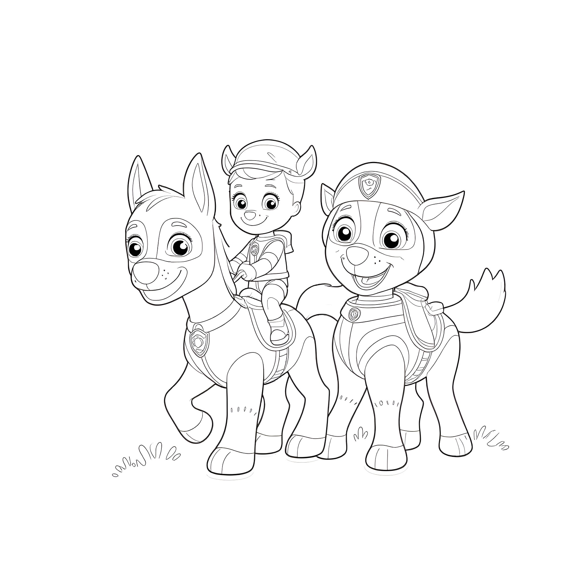 Chase of Paw Patrol Rescue Team Coloring Page (free black-and-white line drawing printable PDF for all, from beginners to advanced learners, including children, teens, adults, and seniors)