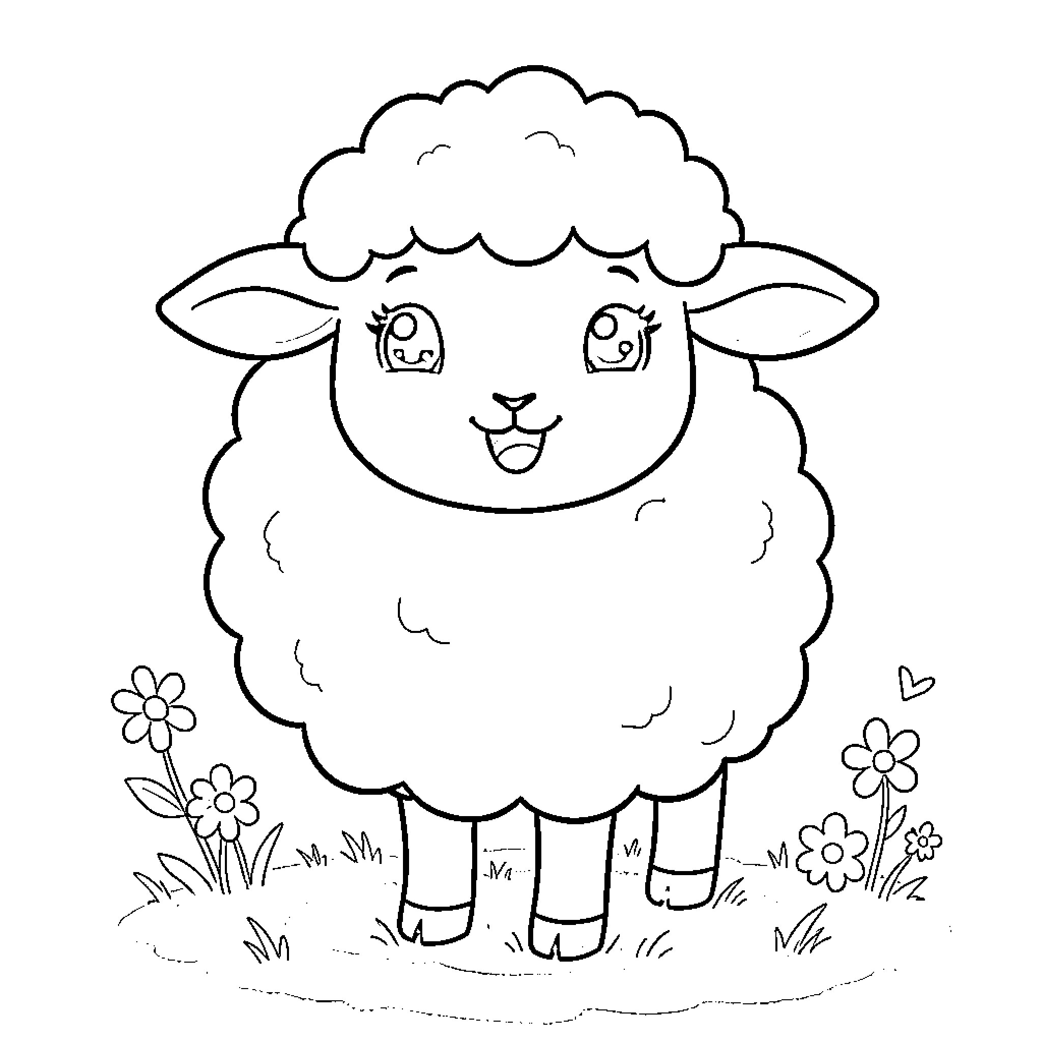 Sheep joyfully frolicking in meadow Coloring Page (free black-and-white line drawing printable PDF for all, from beginners to advanced learners, including children, teens, adults, and seniors)