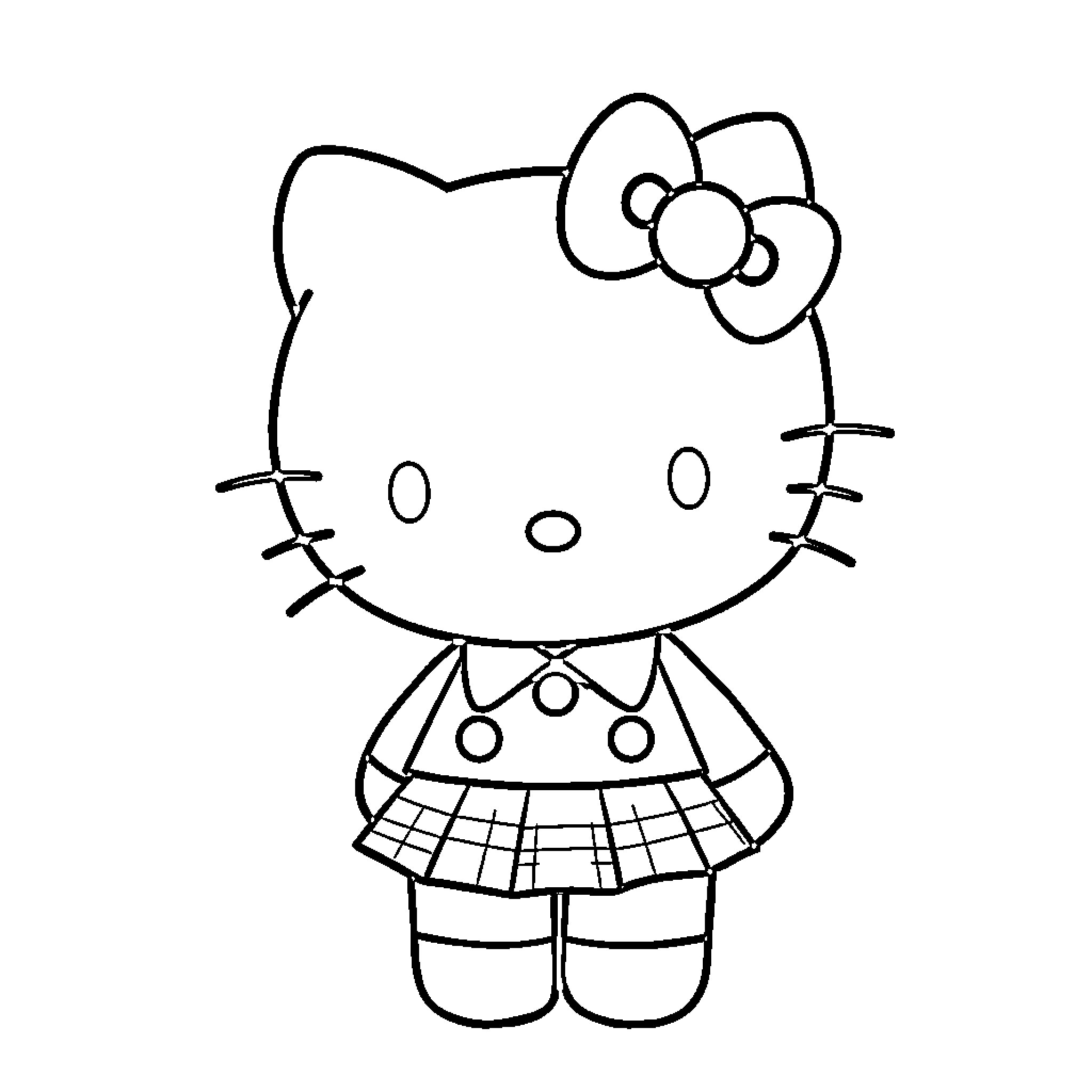 Hello Kitty in a Playful Outfit Coloring Page (free black-and-white line drawing printable PDF for all, from beginners to advanced learners, including children, teens, adults, and seniors)