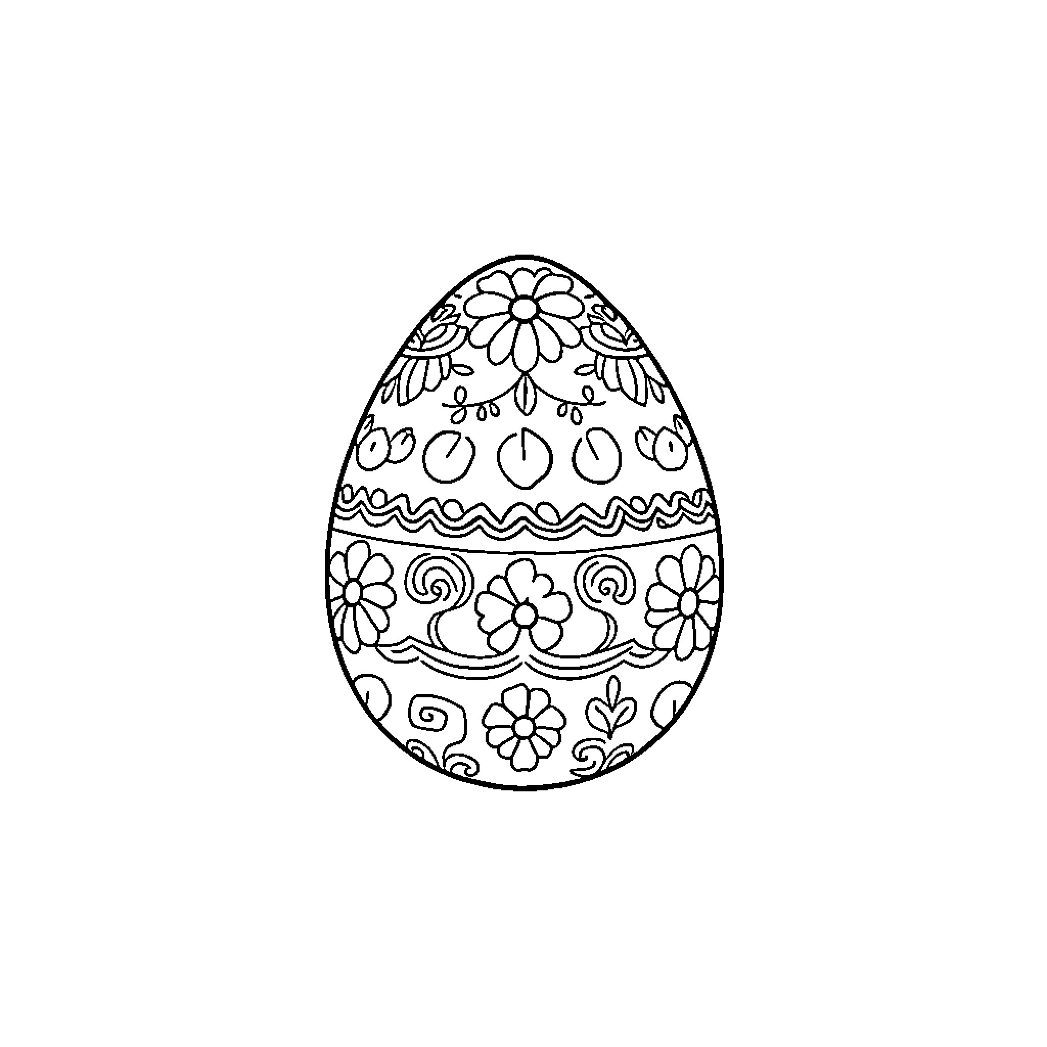 Easter Egg with Intricate Floral Designs Coloring Page (free black-and-white line drawing printable PDF for all, from beginners to advanced learners, including children, teens, adults, and seniors)