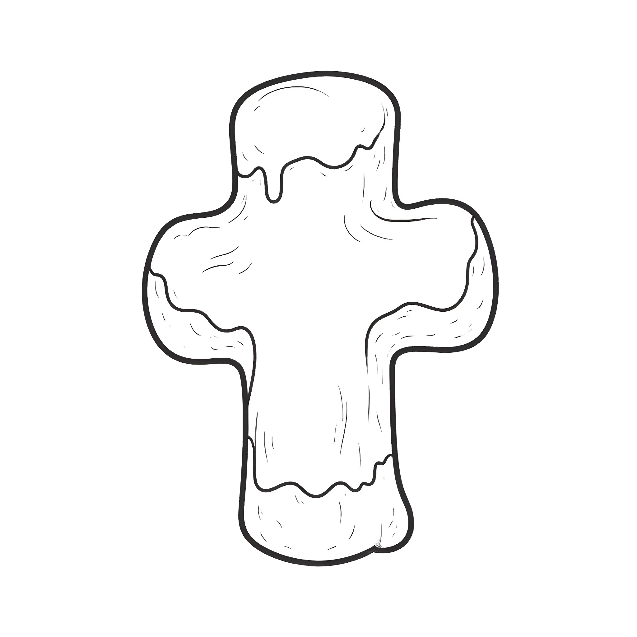 Donut cross with dripping glaze Coloring Page (free black-and-white line drawing printable PDF for all, from beginners to advanced learners, including children, teens, adults, and seniors)