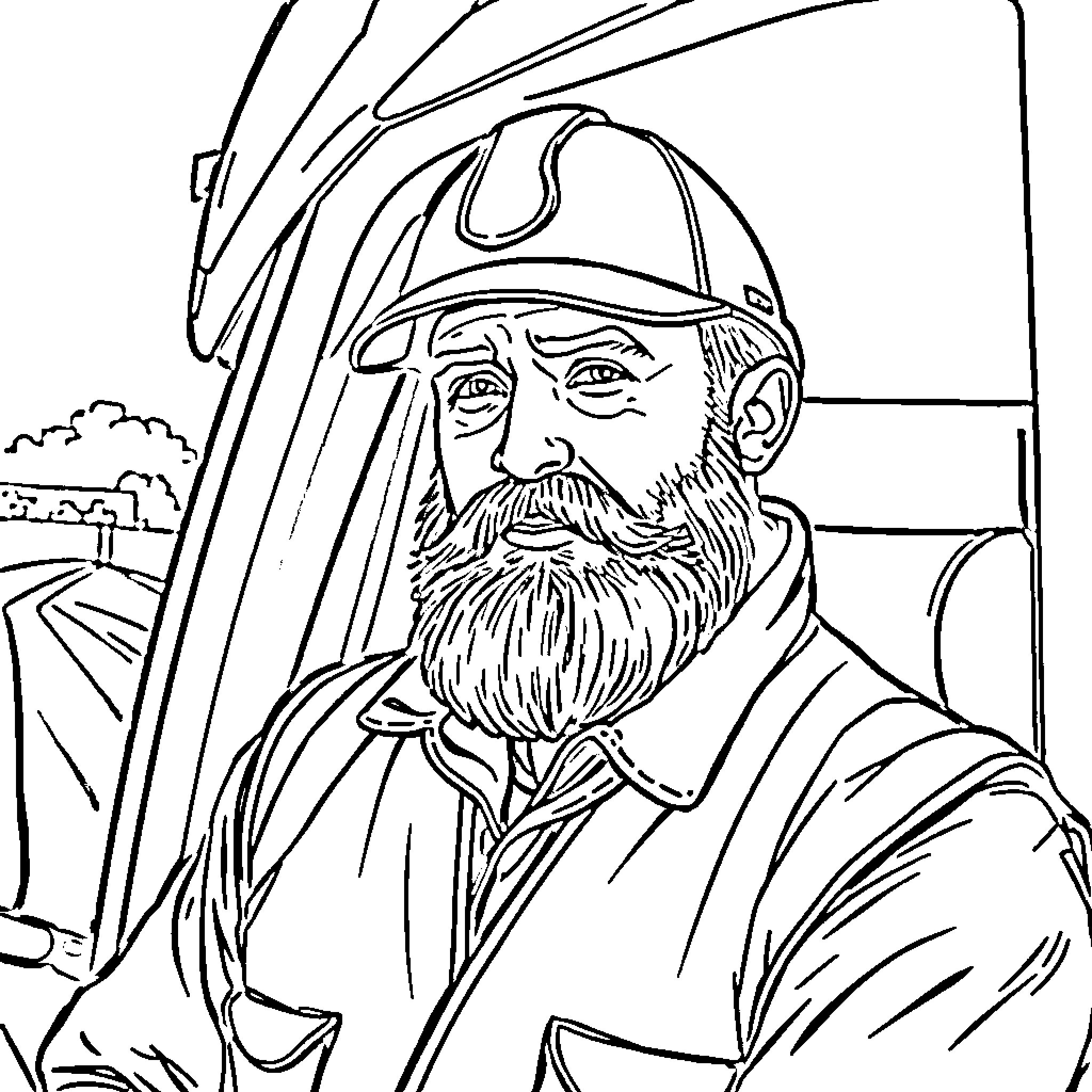 Highway Worker Wearing Safety Gear Coloring Page (free black-and-white line drawing printable PDF for all, from beginners to advanced learners, including children, teens, adults, and seniors)