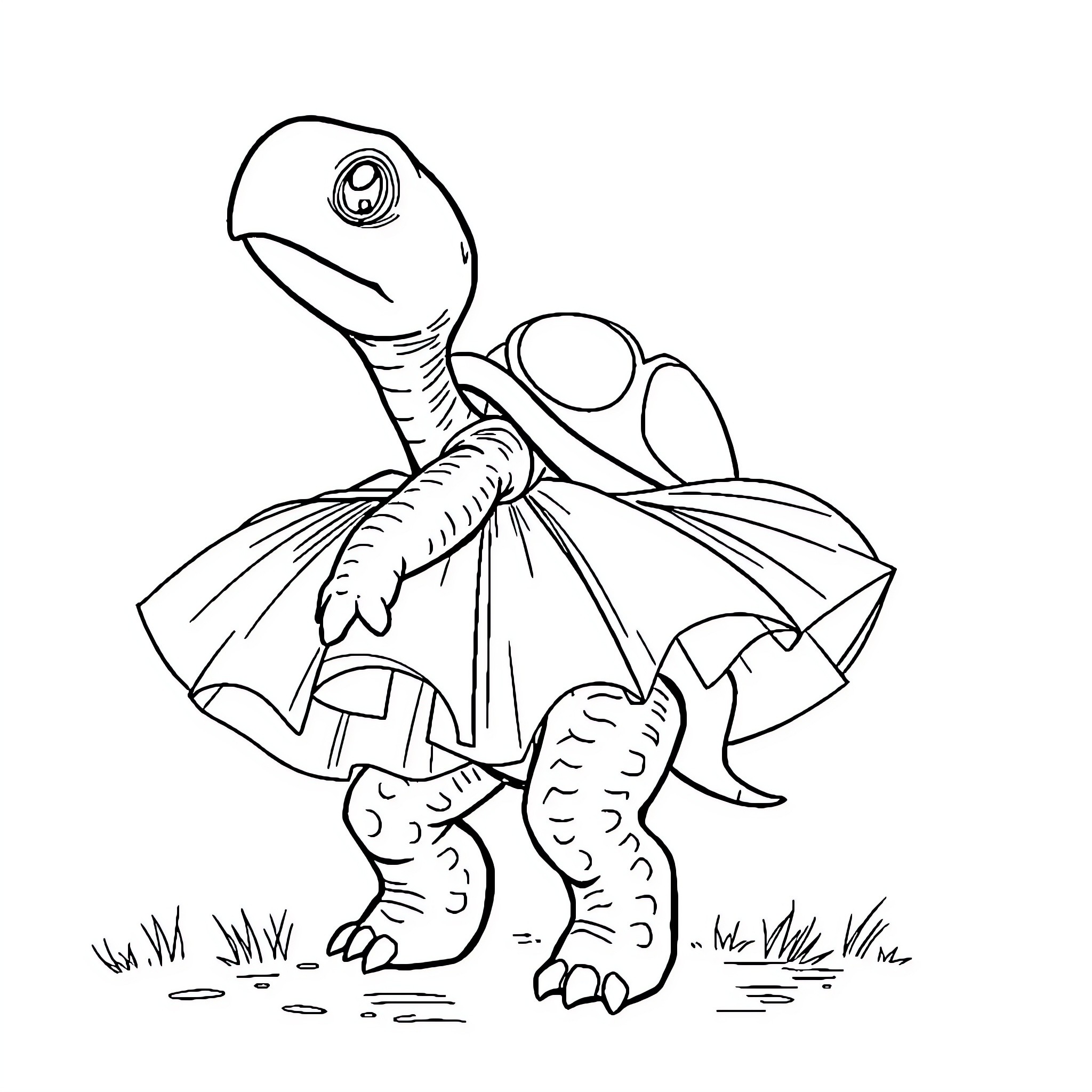 Carapace creature in a whimsical pose Coloring Page (free black-and-white line drawing printable PDF for all, from beginners to advanced learners, including children, teens, adults, and seniors)