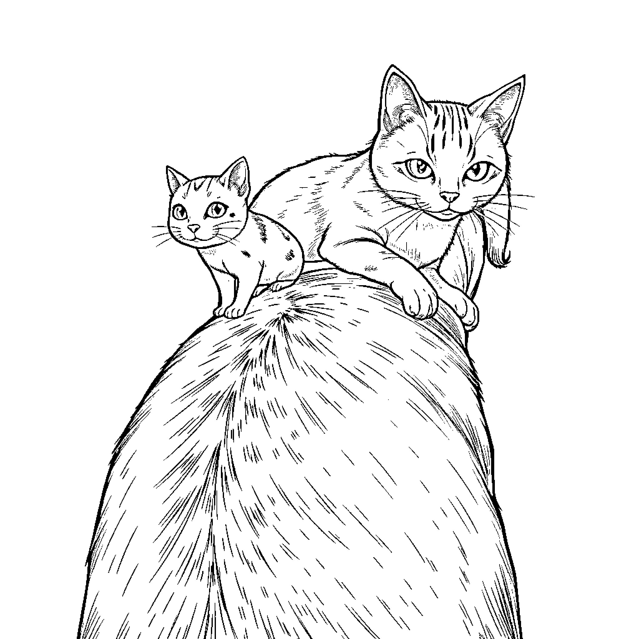 Mouse kittens playing on soft blanket Coloring Page (free black-and-white line drawing printable PDF for all, from beginners to advanced learners, including children, teens, adults, and seniors)