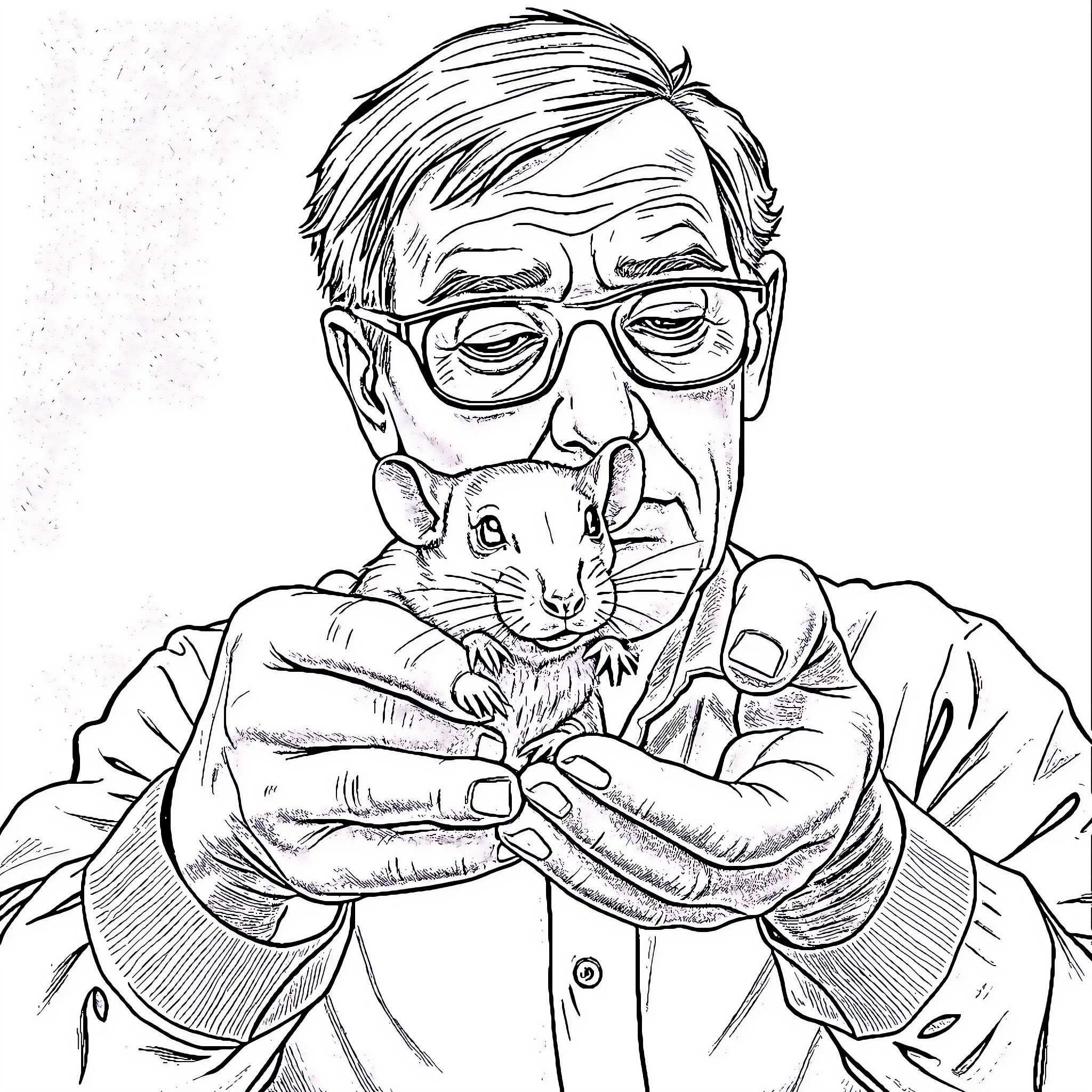 Skinner holding a rat in his hands with a serious expression Coloring Page (free black-and-white line drawing printable PDF for all, from beginners to advanced learners, including children, teens, adults, and seniors)