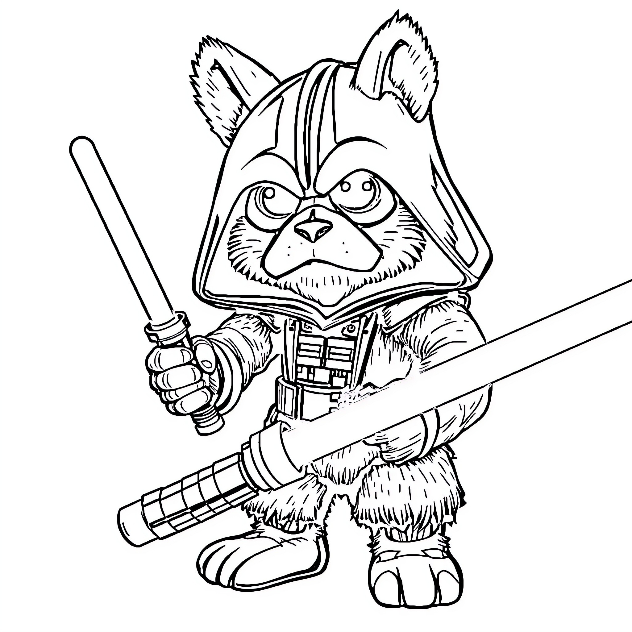 Knackrack Furry Warrior with Sword and Armor Coloring Page (free black-and-white line drawing printable PDF for all, from beginners to advanced learners, including children, teens, adults, and seniors)
