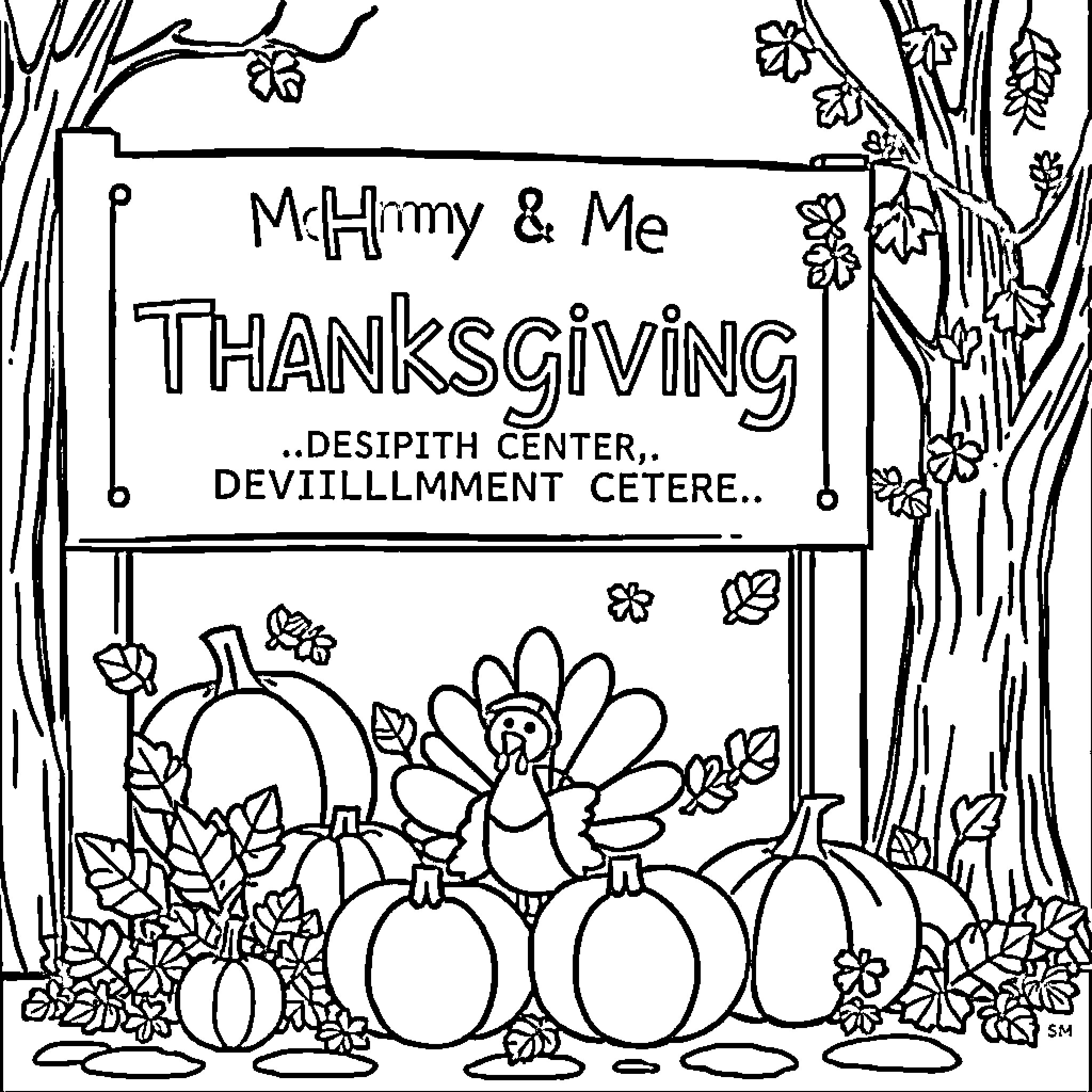 Thanksgiving at the Desipith Center Coloring Page (free black-and-white line drawing printable PDF for all, from beginners to advanced learners, including children, teens, adults, and seniors)