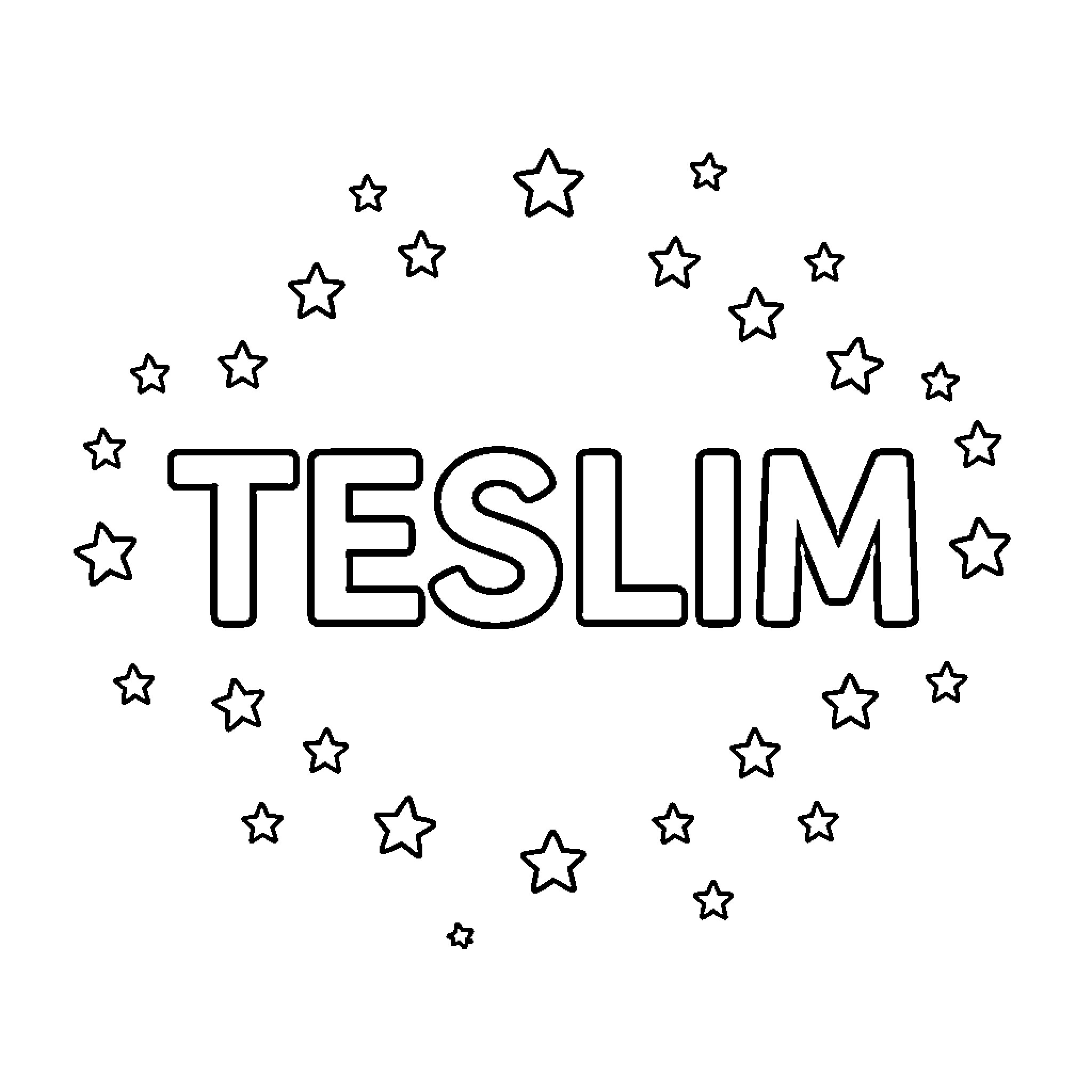Teslim surrounded by stars Coloring Page (free black-and-white line drawing printable PDF for all, from beginners to advanced learners, including children, teens, adults, and seniors)
