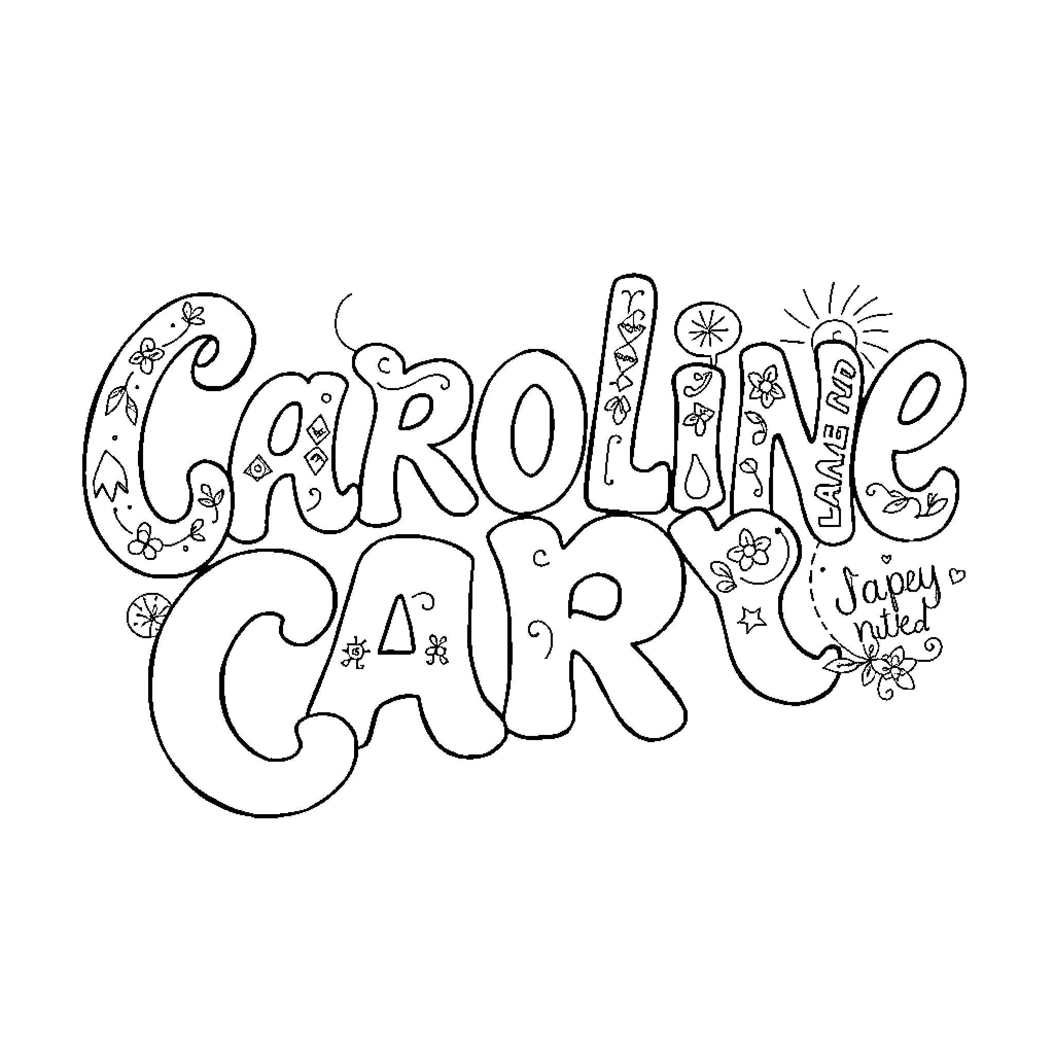 Caroline Carr's Decorative Doodle Coloring Page (free black-and-white line drawing printable PDF for all, from beginners to advanced learners, including children, teens, adults, and seniors)