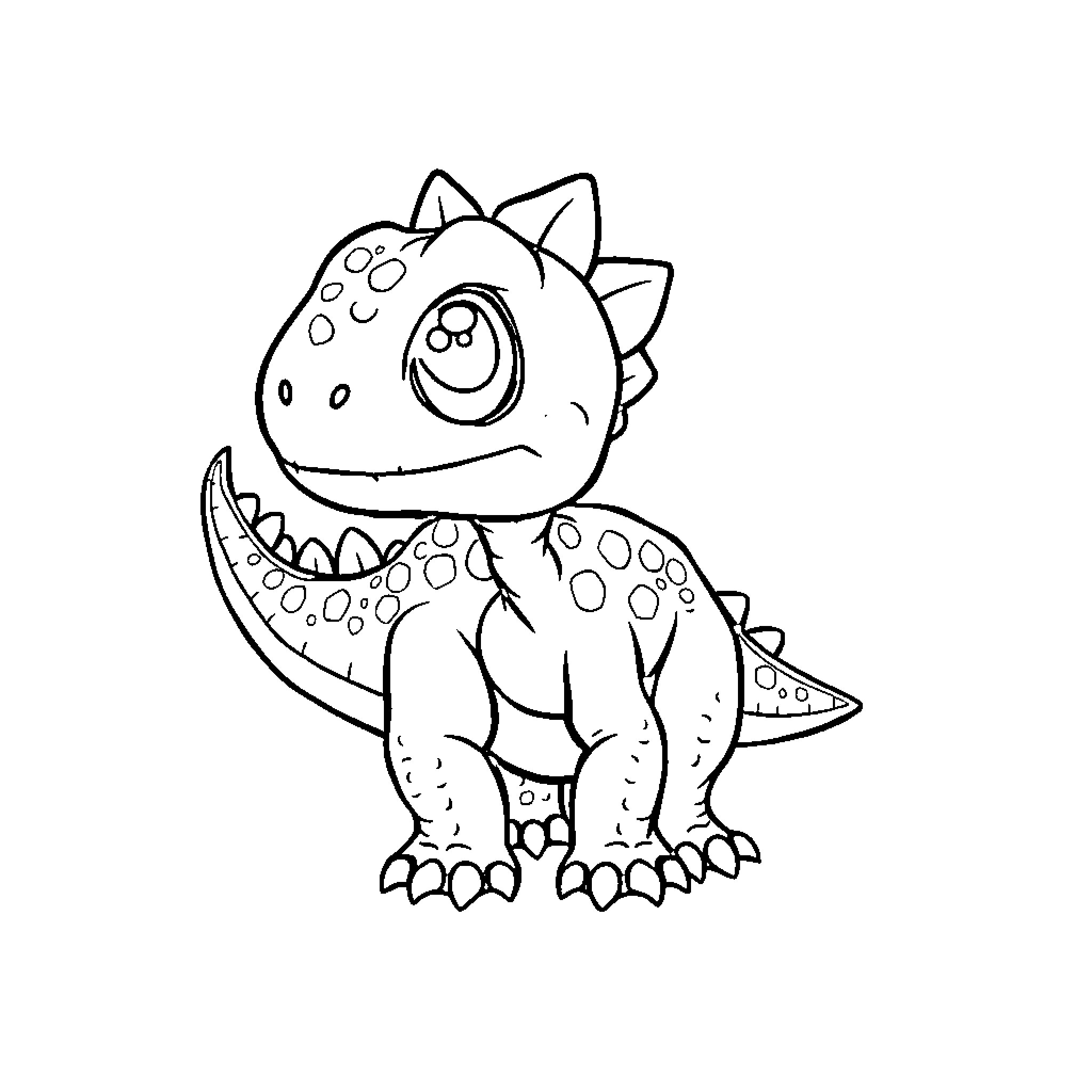 Dinosaur smiling happily in line art Coloring Page (free black-and-white line drawing printable PDF for all, from beginners to advanced learners, including children, teens, adults, and seniors)