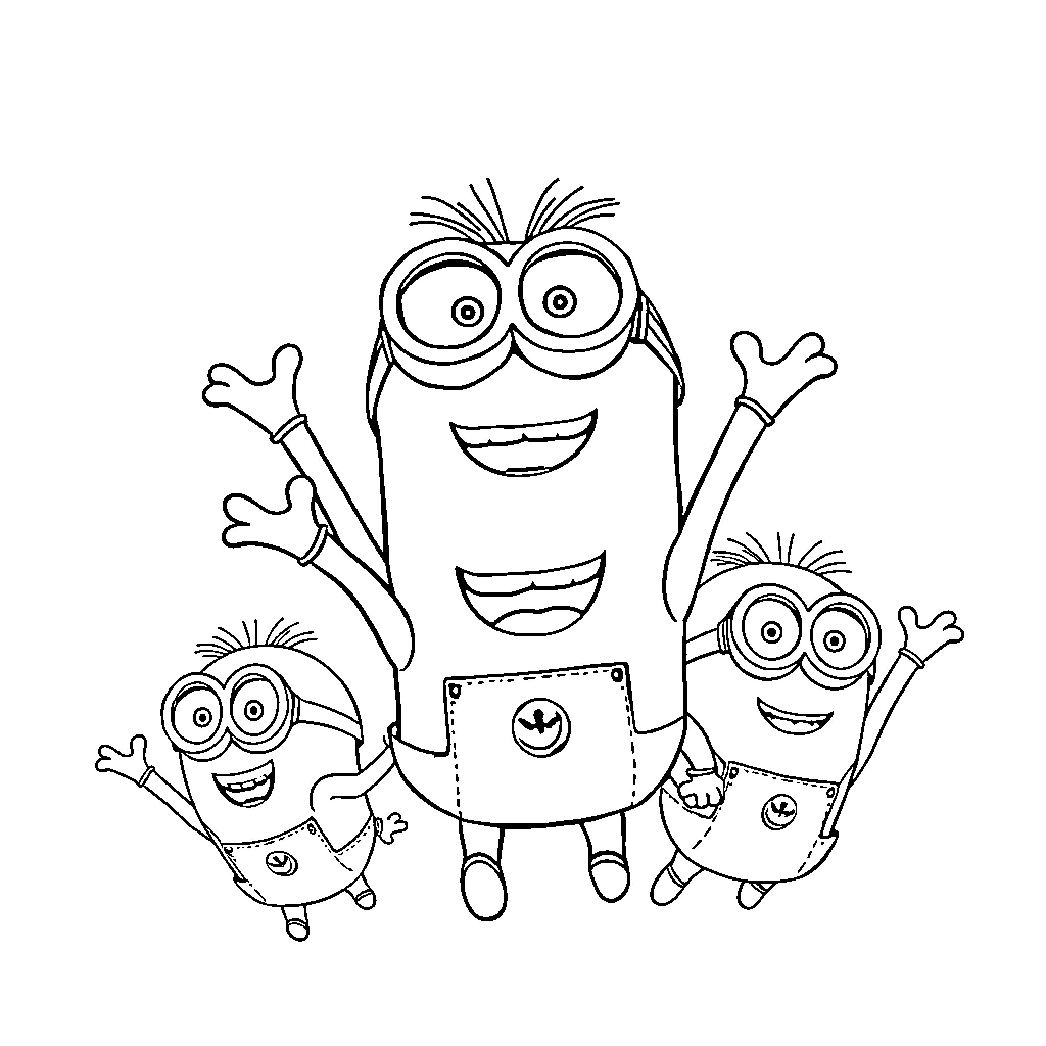 Minions expressing joy and excitement Coloring Page (free black-and-white line drawing printable PDF for all, from beginners to advanced learners, including children, teens, adults, and seniors)