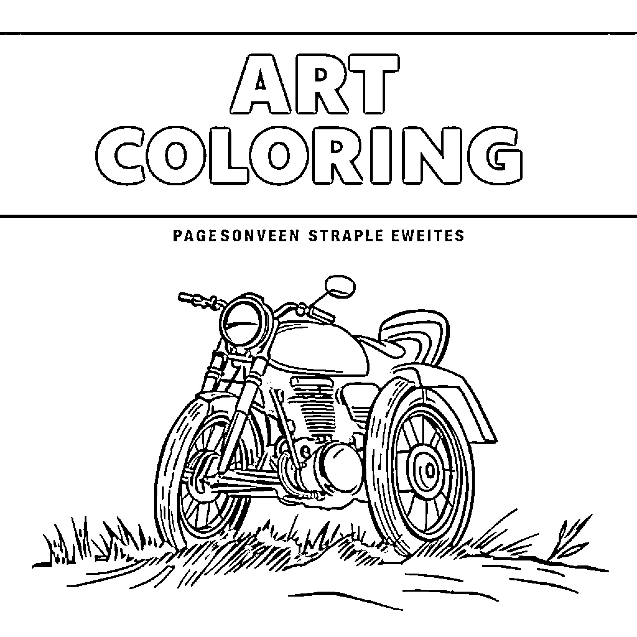 Vintage Poster of a Motorcycle in a Grassy Field Coloring Page (free black-and-white line drawing printable PDF for all, from beginners to advanced learners, including children, teens, adults, and seniors)