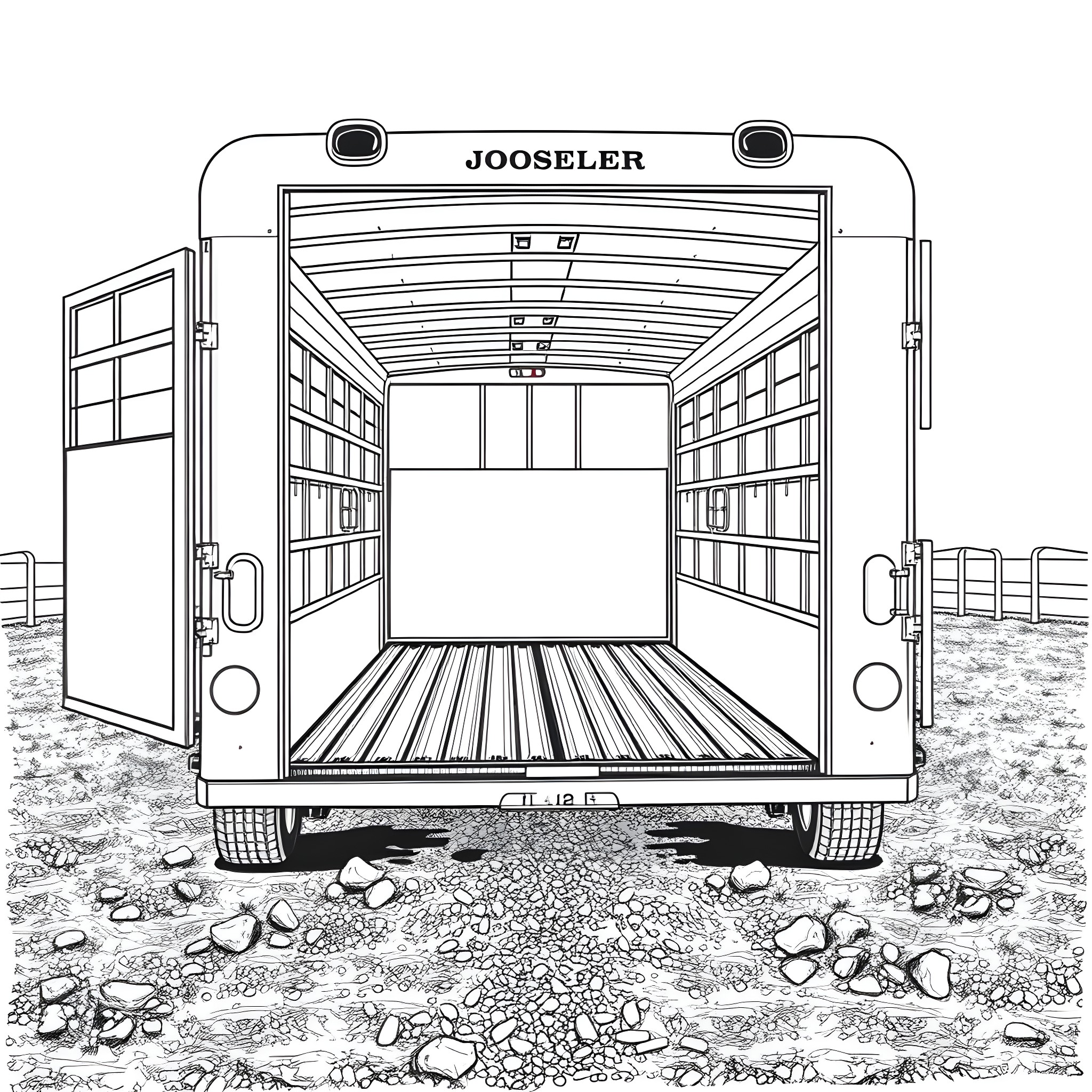Gooseneck Trailer with Open Cargo Space Coloring Page (free black-and-white line drawing printable PDF for all, from beginners to advanced learners, including children, teens, adults, and seniors)