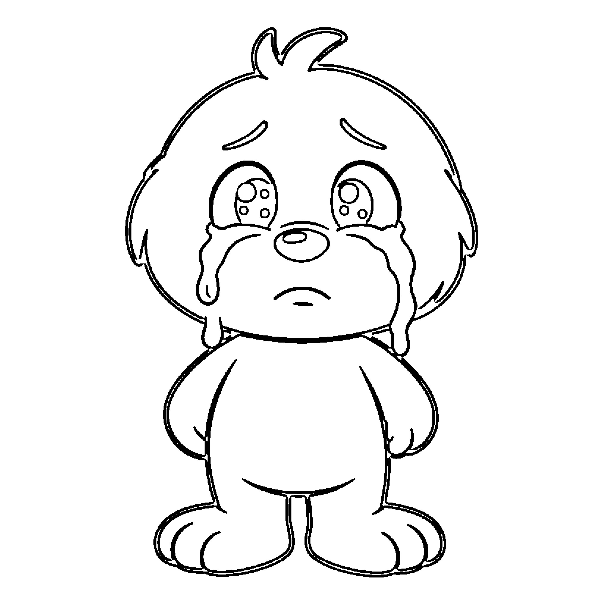 Calimero looking sad with large tears in eyes Coloring Page (free black-and-white line drawing printable PDF for all, from beginners to advanced learners, including children, teens, adults, and seniors)