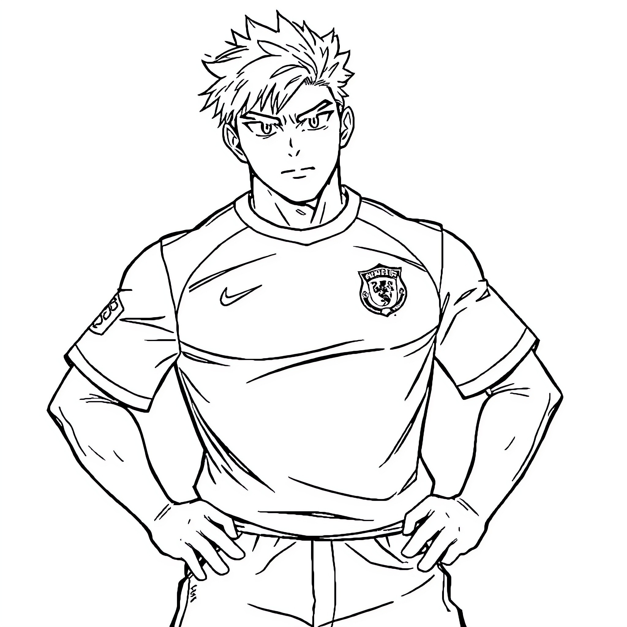 Rin, the determined soccer player Coloring Page (free black-and-white line drawing printable PDF for all, from beginners to advanced learners, including children, teens, adults, and seniors)