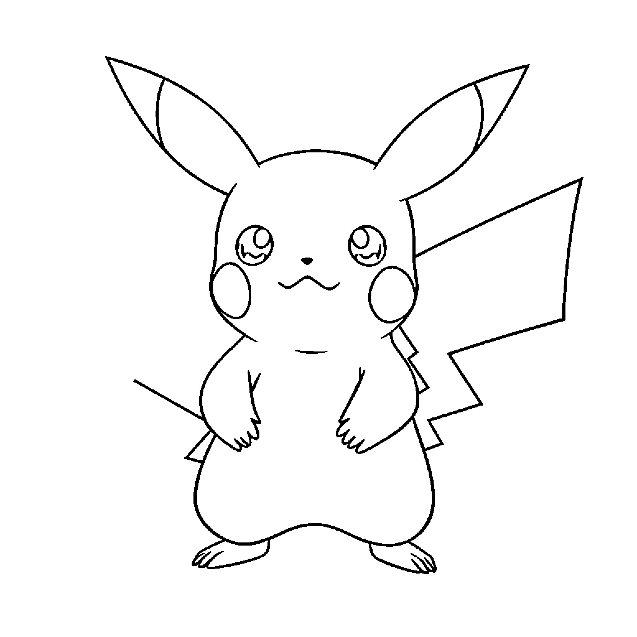 Pikachu in a simple line drawing illustration Coloring Page (free black-and-white line drawing printable PDF for all, from beginners to advanced learners, including children, teens, adults, and seniors)