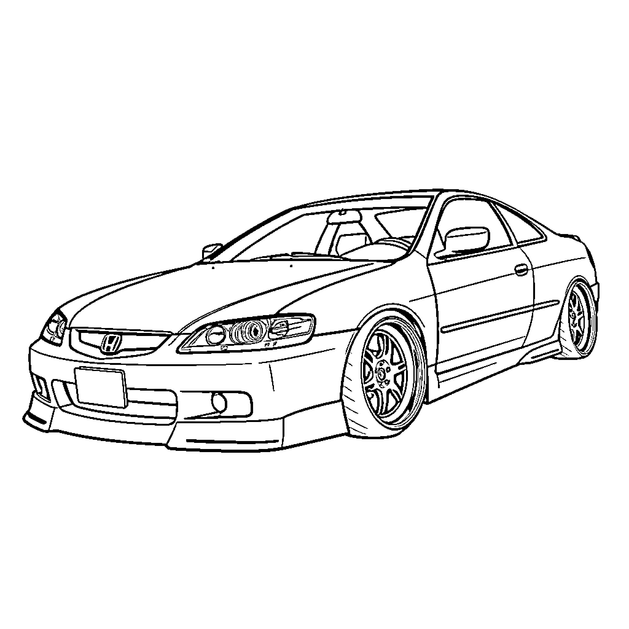 Accord Sports Car with Sleek Design Coloring Page (free black-and-white line drawing printable PDF for all, from beginners to advanced learners, including children, teens, adults, and seniors)