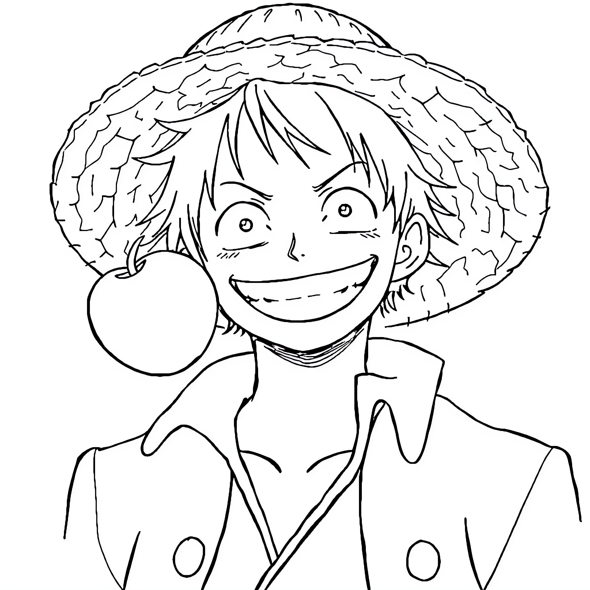 Luffy's Lively Adventure with Straw Hat Coloring Page (free black-and-white line drawing printable PDF for all, from beginners to advanced learners, including children, teens, adults, and seniors)