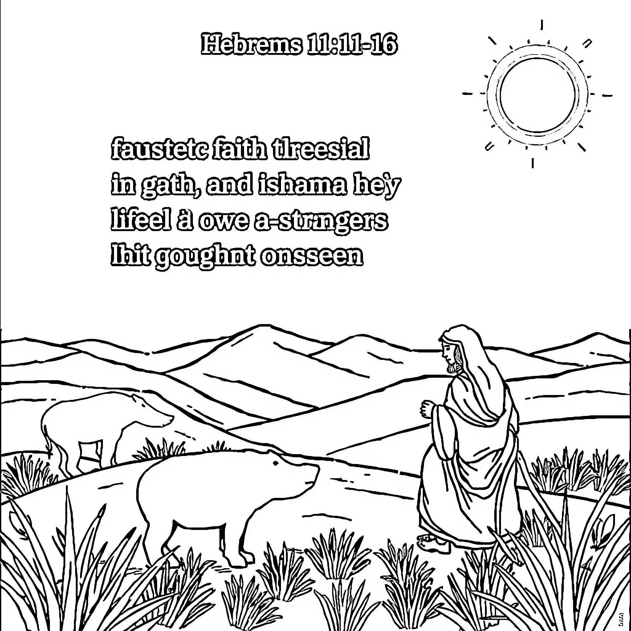 Hebrews Steadfast Faith and Trust in God Coloring Page (free black-and-white line drawing printable PDF for all, from beginners to advanced learners, including children, teens, adults, and seniors)
