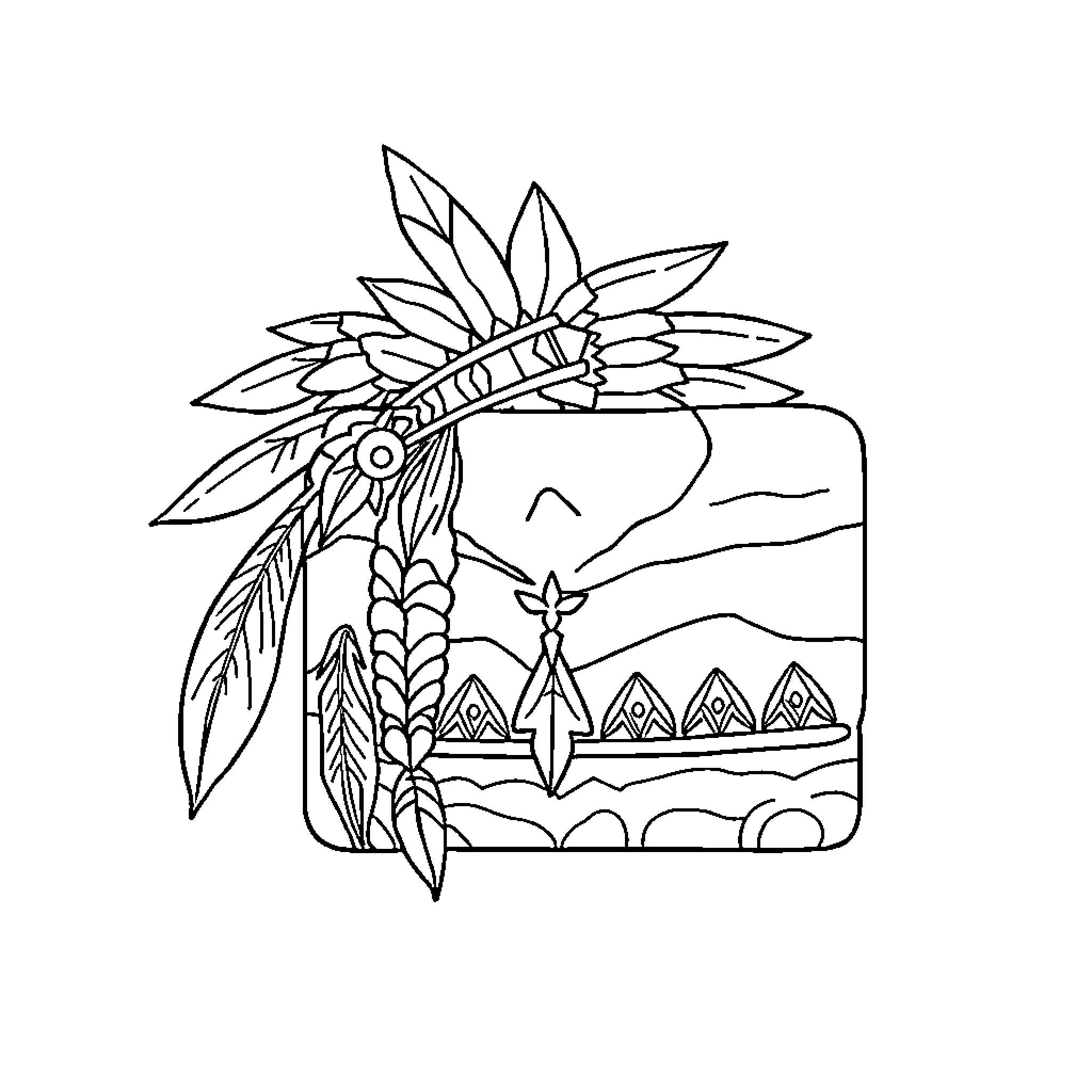 Soap with Native American motifs and landscape Coloring Page (free black-and-white line drawing printable PDF for all, from beginners to advanced learners, including children, teens, adults, and seniors)