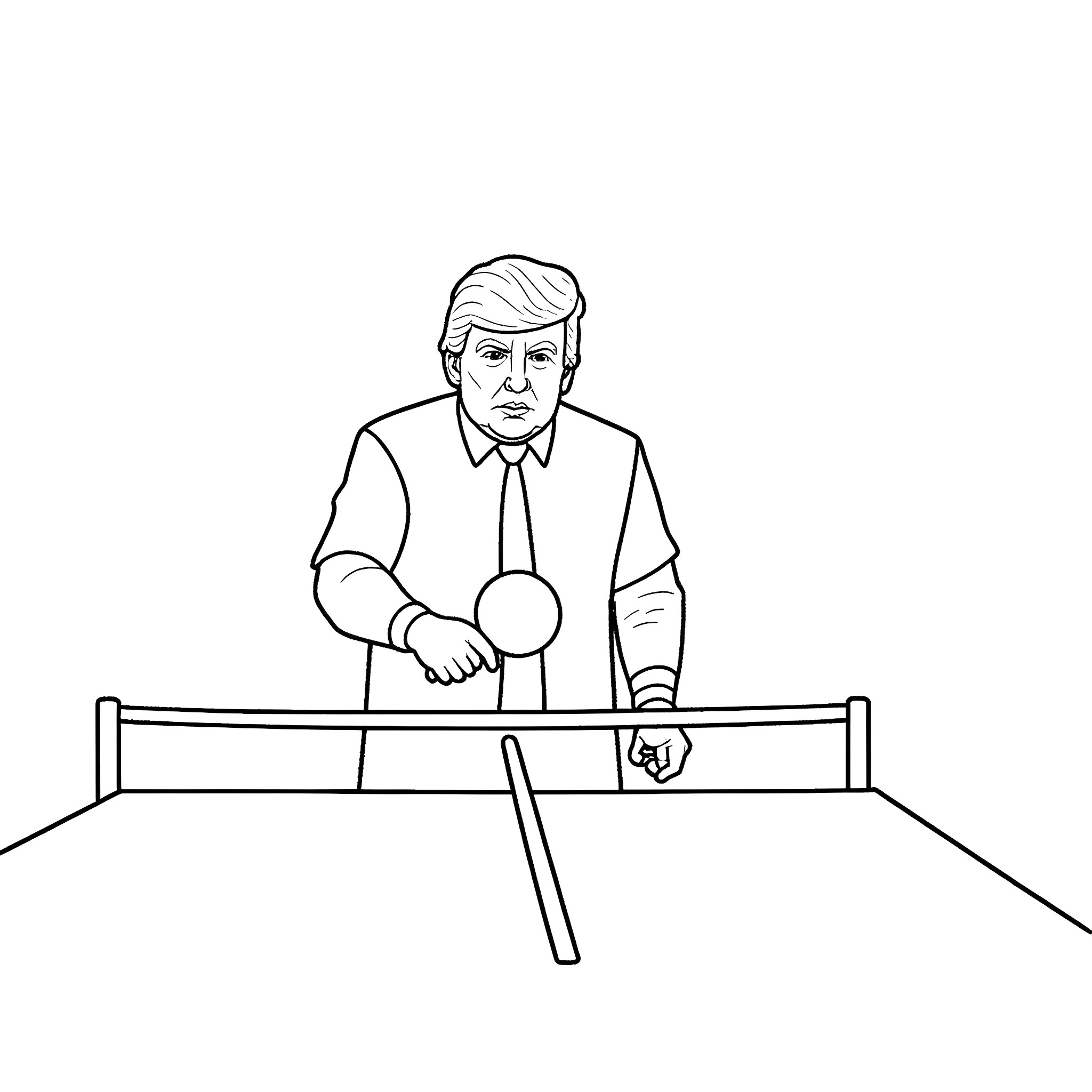 Donald Trump speaking behind podium Coloring Page (free black-and-white line drawing printable PDF for all, from beginners to advanced learners, including children, teens, adults, and seniors)