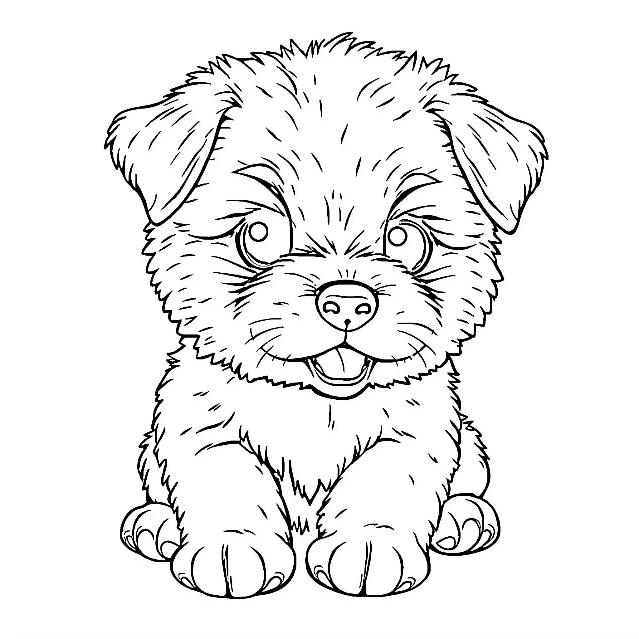 Puppy sitting with cute expression Coloring Page (free black-and-white line drawing printable PDF for all, from beginners to advanced learners, including children, teens, adults, and seniors)