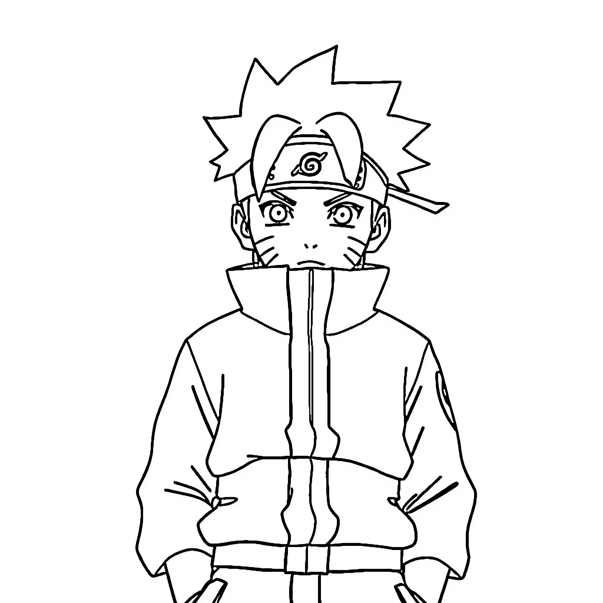 Naruto Protagonist in Fighting Stance Coloring Page (free black-and-white line drawing printable PDF for all, from beginners to advanced learners, including children, teens, adults, and seniors)