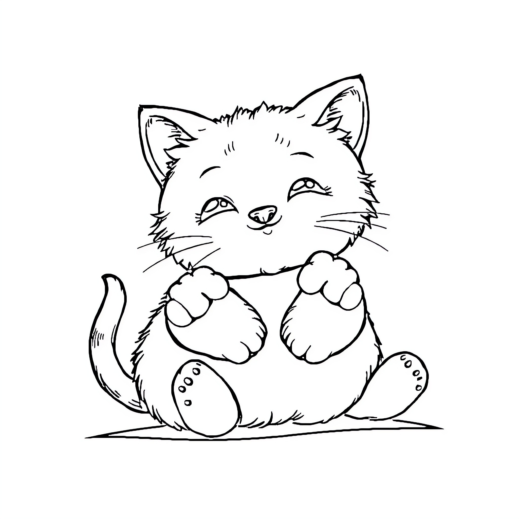 Cat playing with its paws Coloring Page (free black-and-white line drawing printable PDF for all, from beginners to advanced learners, including children, teens, adults, and seniors)