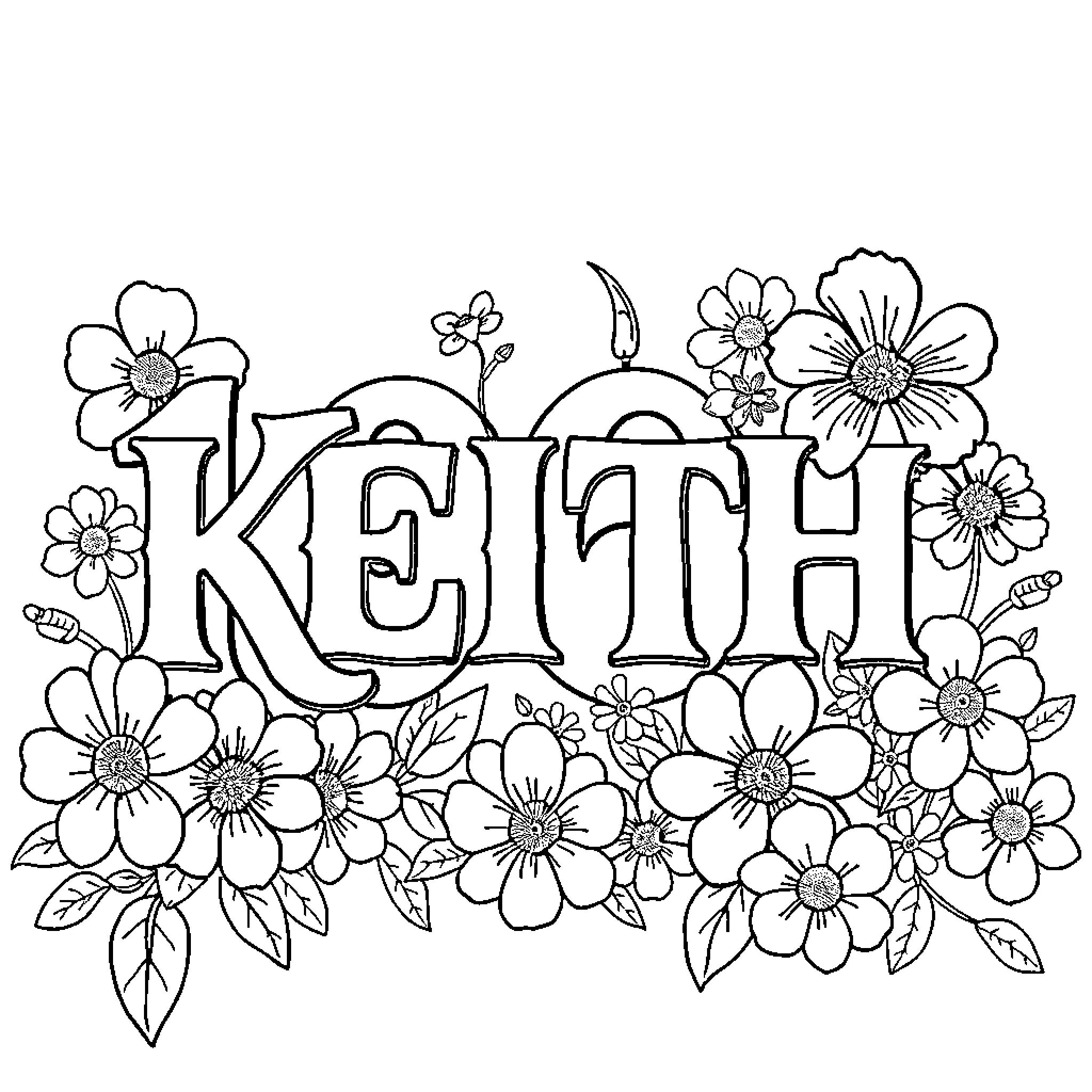 Keith's Floral Coloring Page Coloring Page (free black-and-white line drawing printable PDF for all, from beginners to advanced learners, including children, teens, adults, and seniors)