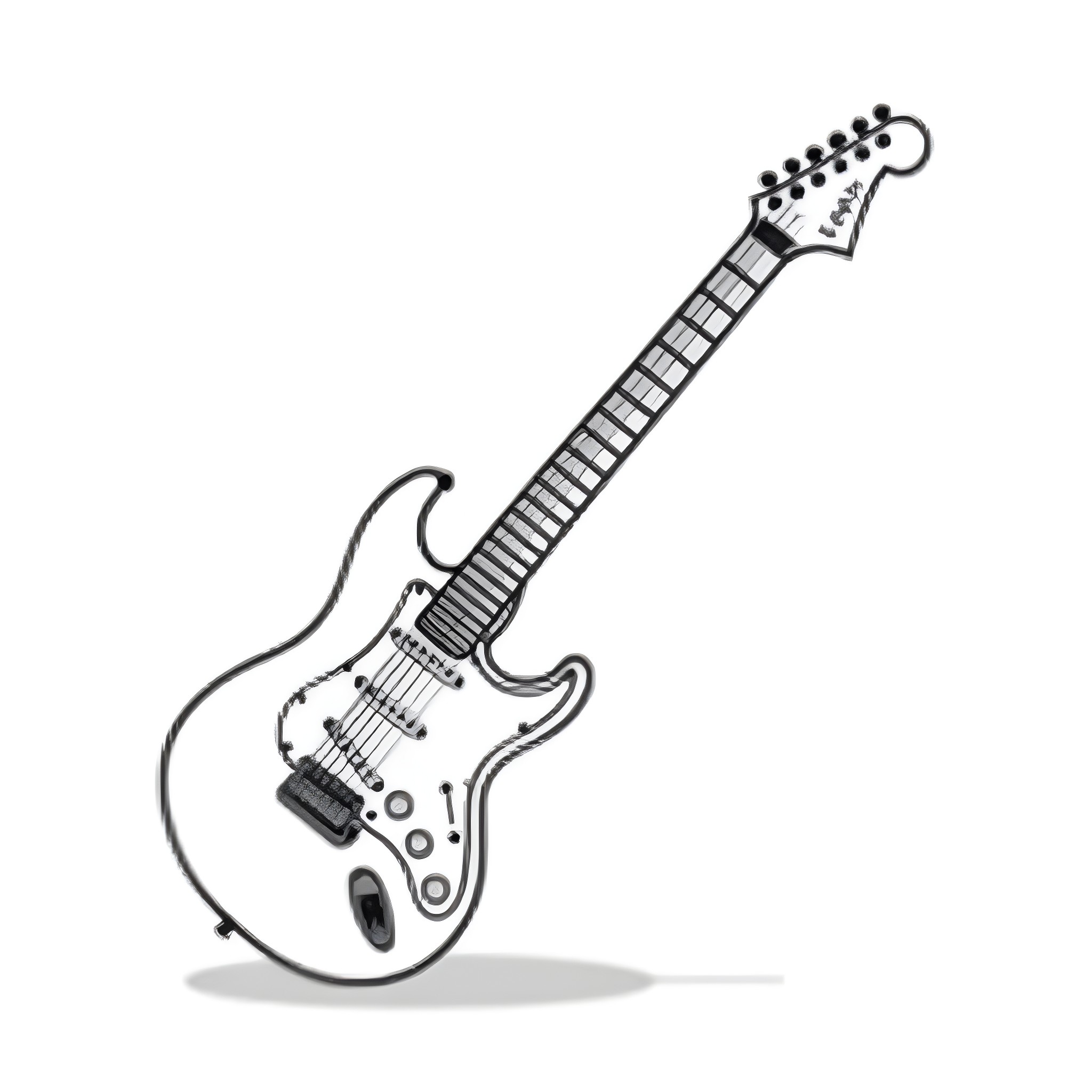 Stratocaster electric guitar in action Coloring Page (free black-and-white line drawing printable PDF for all, from beginners to advanced learners, including children, teens, adults, and seniors)