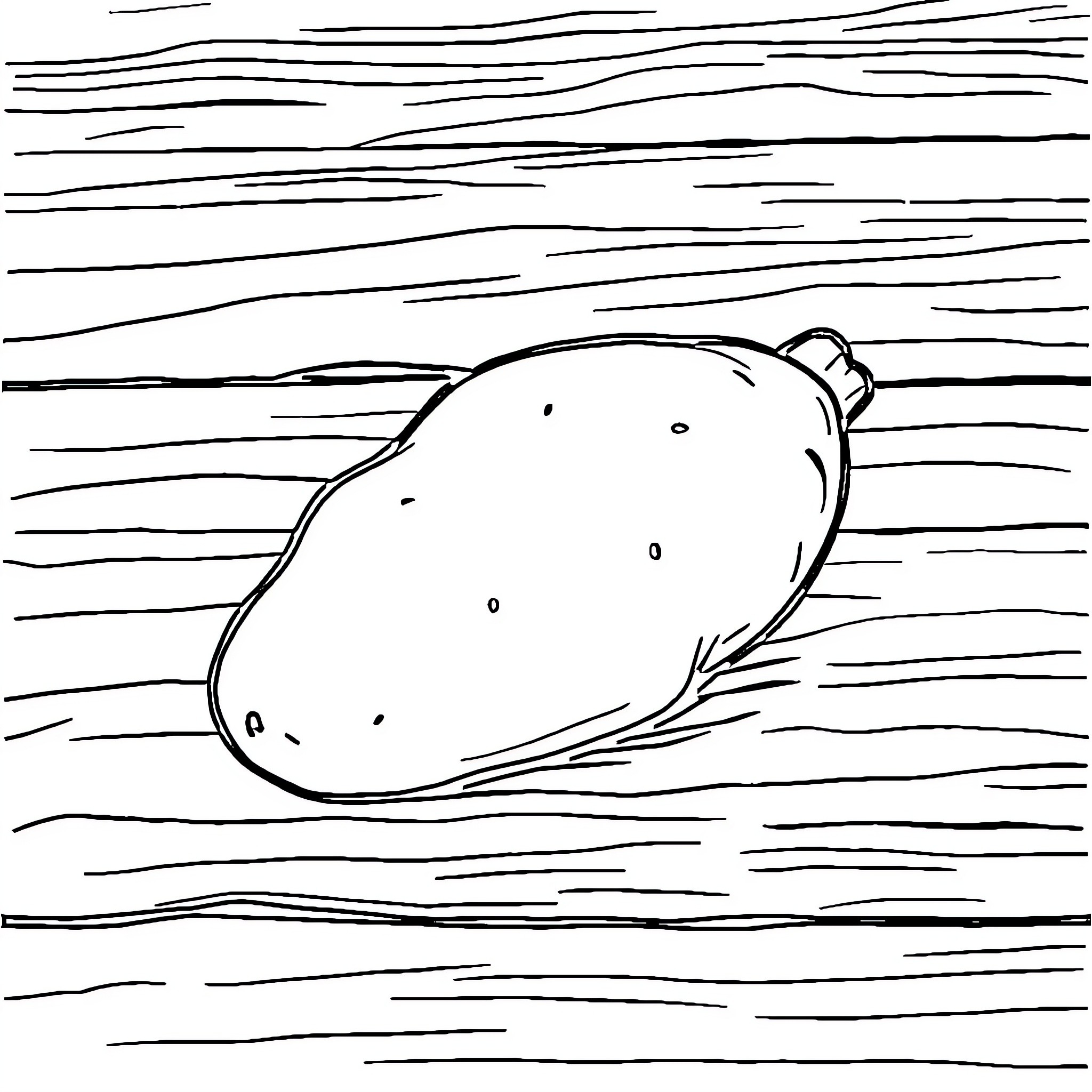 Potato relaxing on a wooden surface Coloring Page (free black-and-white line drawing printable PDF for all, from beginners to advanced learners, including children, teens, adults, and seniors)
