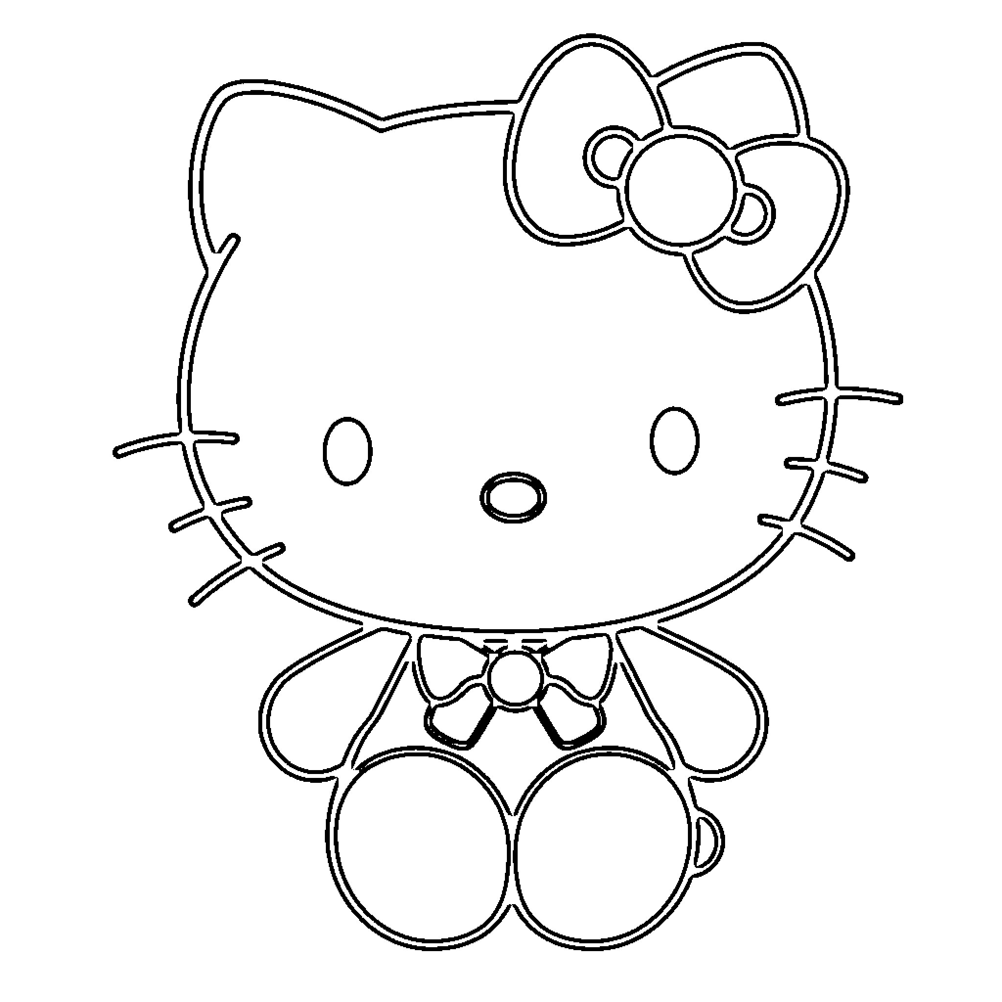 Hello Kitty posing with a bow Coloring Page (free black-and-white line drawing printable PDF for all, from beginners to advanced learners, including children, teens, adults, and seniors)