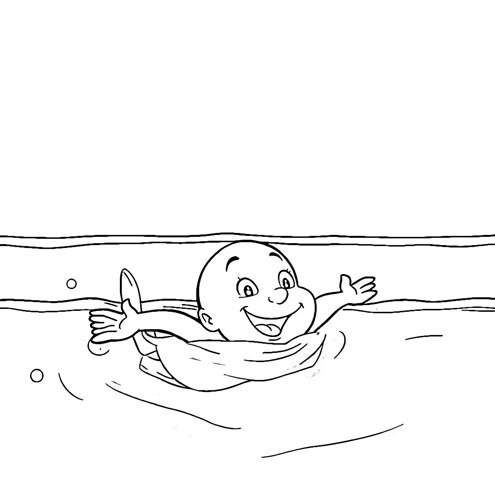 David happily swimming in the ocean Coloring Page (free black-and-white line drawing printable PDF for all, from beginners to advanced learners, including children, teens, adults, and seniors)