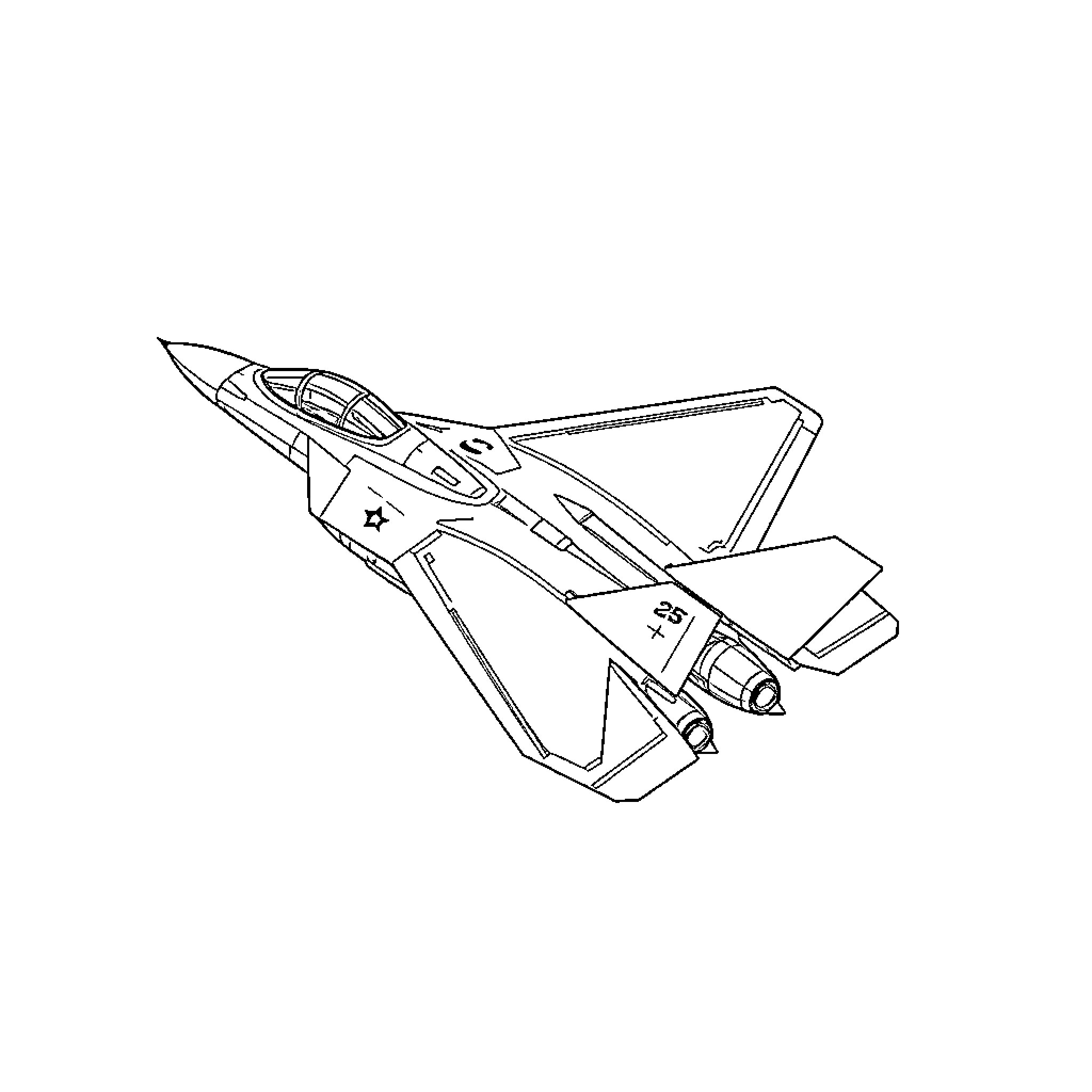 F-22 Fighter Jet in Flight Coloring Page (free black-and-white line drawing printable PDF for all, from beginners to advanced learners, including children, teens, adults, and seniors)