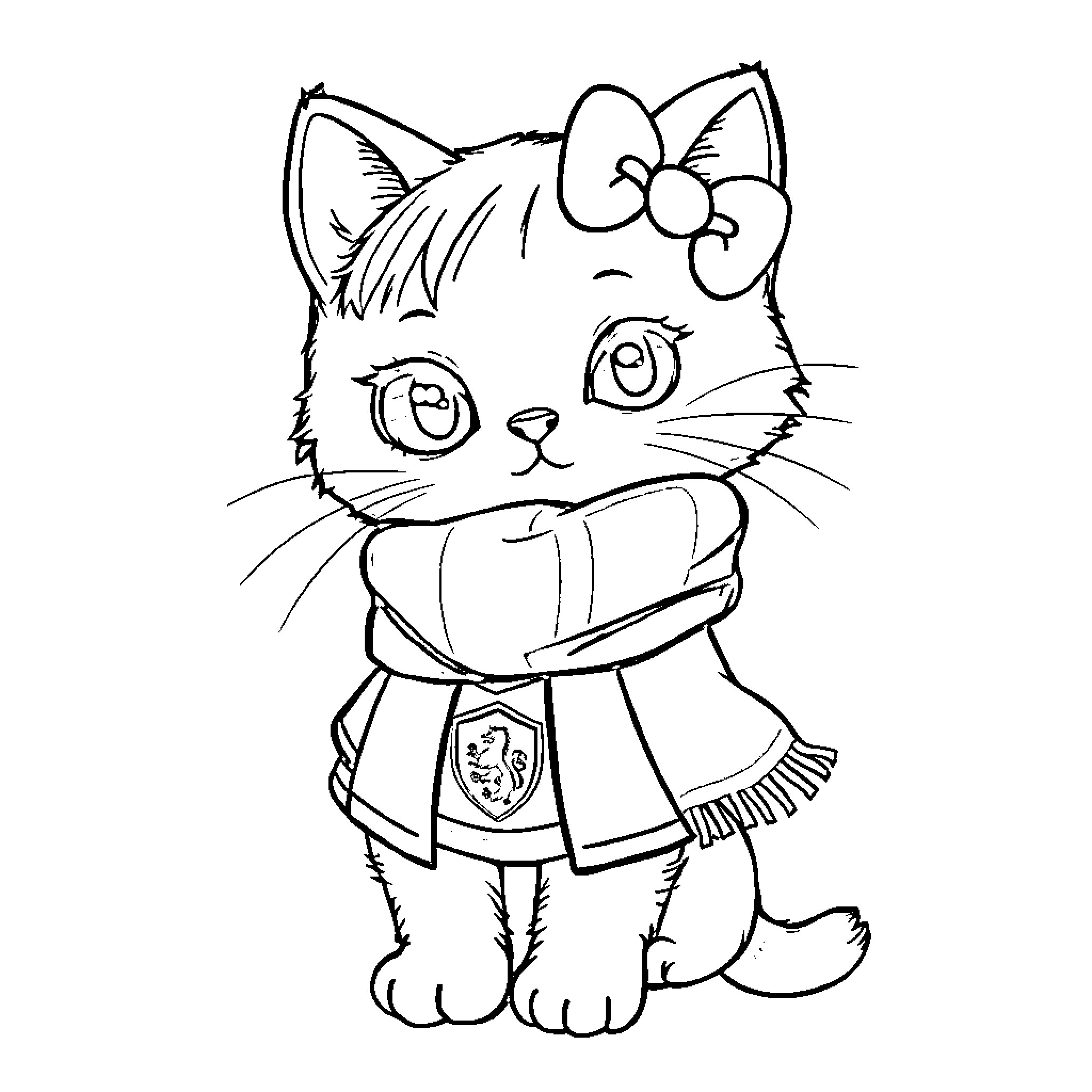 Kitty Marie's Cute Dress-Up Adventure Coloring Page (free black-and-white line drawing printable PDF for all, from beginners to advanced learners, including children, teens, adults, and seniors)