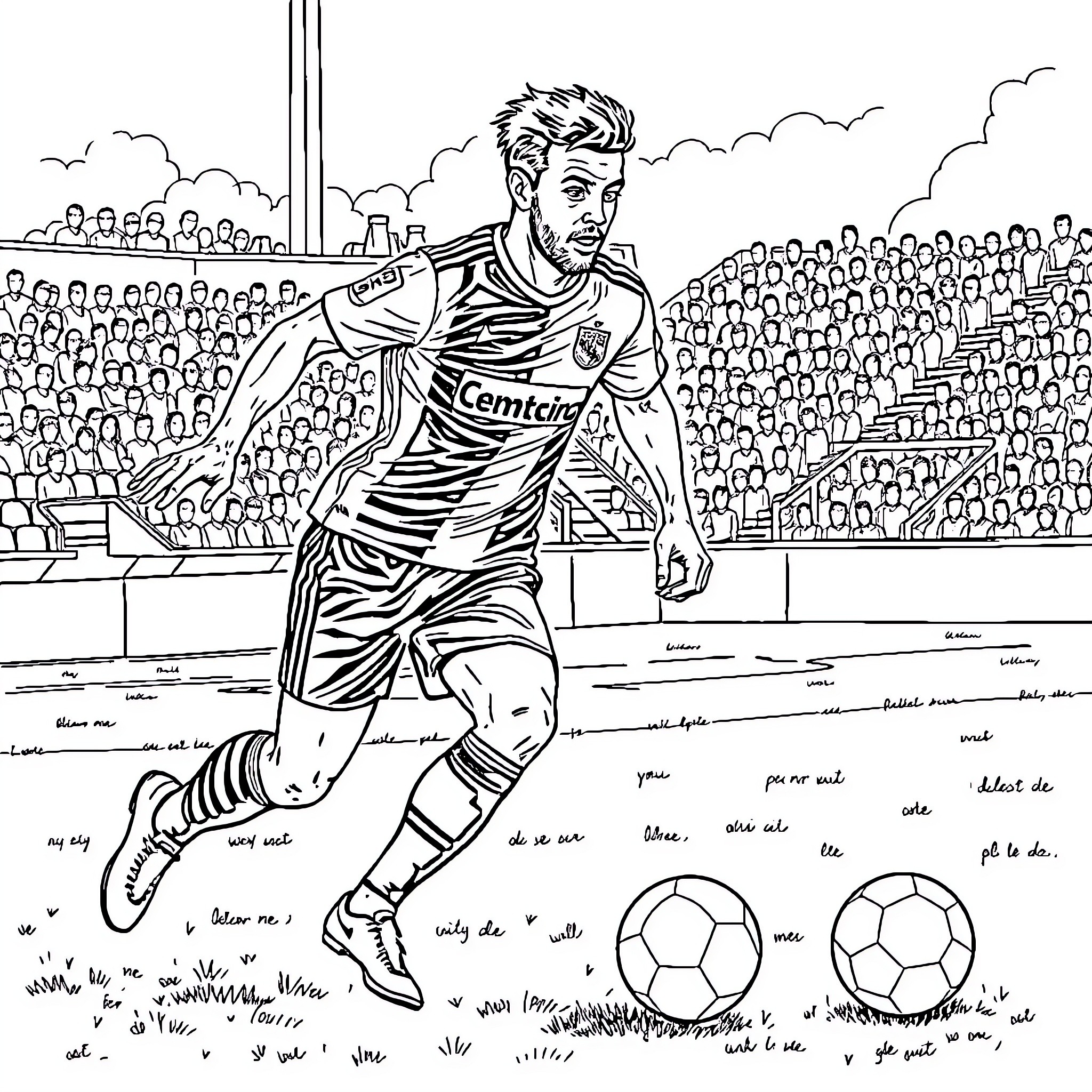 Antoine Dupont playing football in the stadium Coloring Page (free black-and-white line drawing printable PDF for all, from beginners to advanced learners, including children, teens, adults, and seniors)