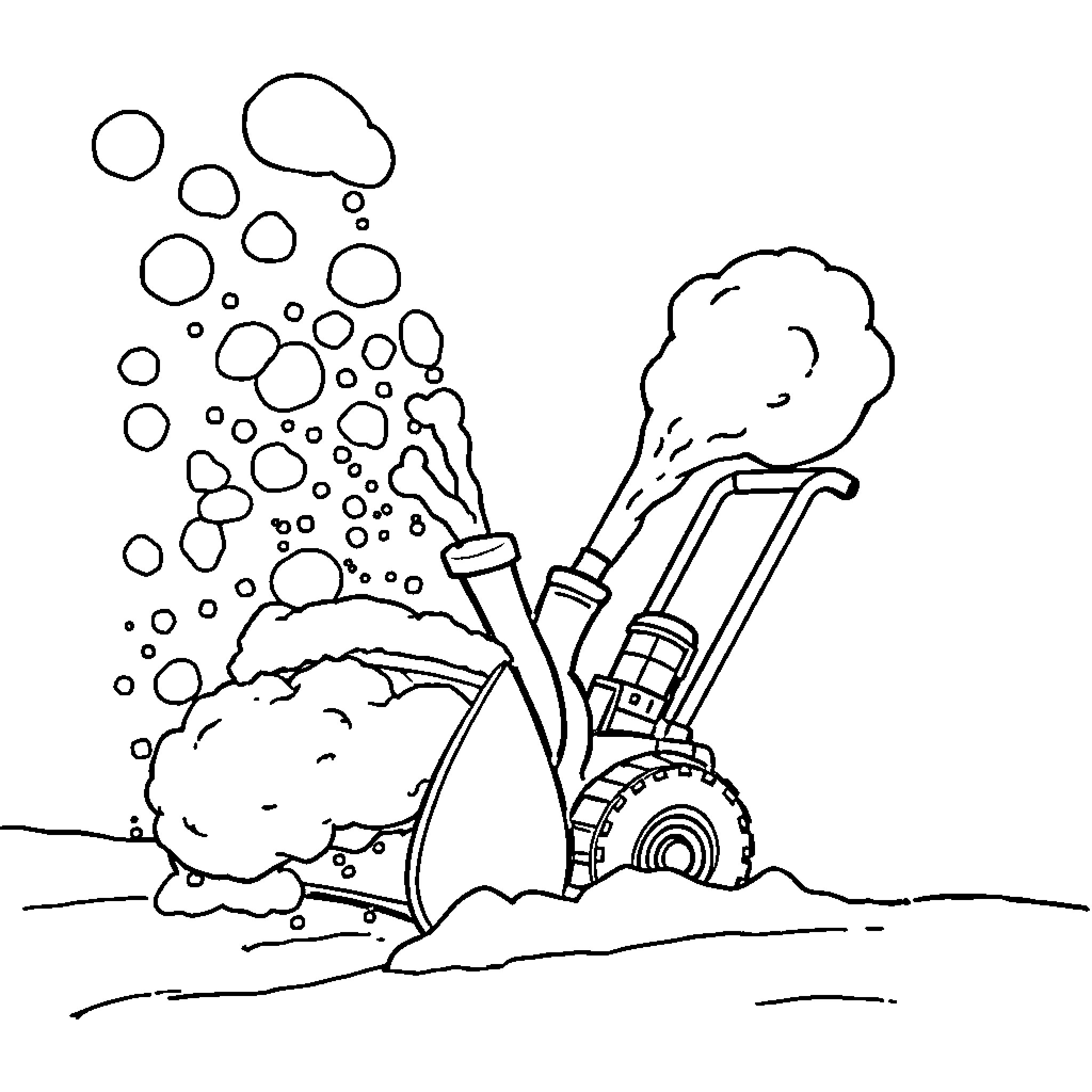 Snowblower clearing snow with powerful exhaust Coloring Page (free black-and-white line drawing printable PDF for all, from beginners to advanced learners, including children, teens, adults, and seniors)
