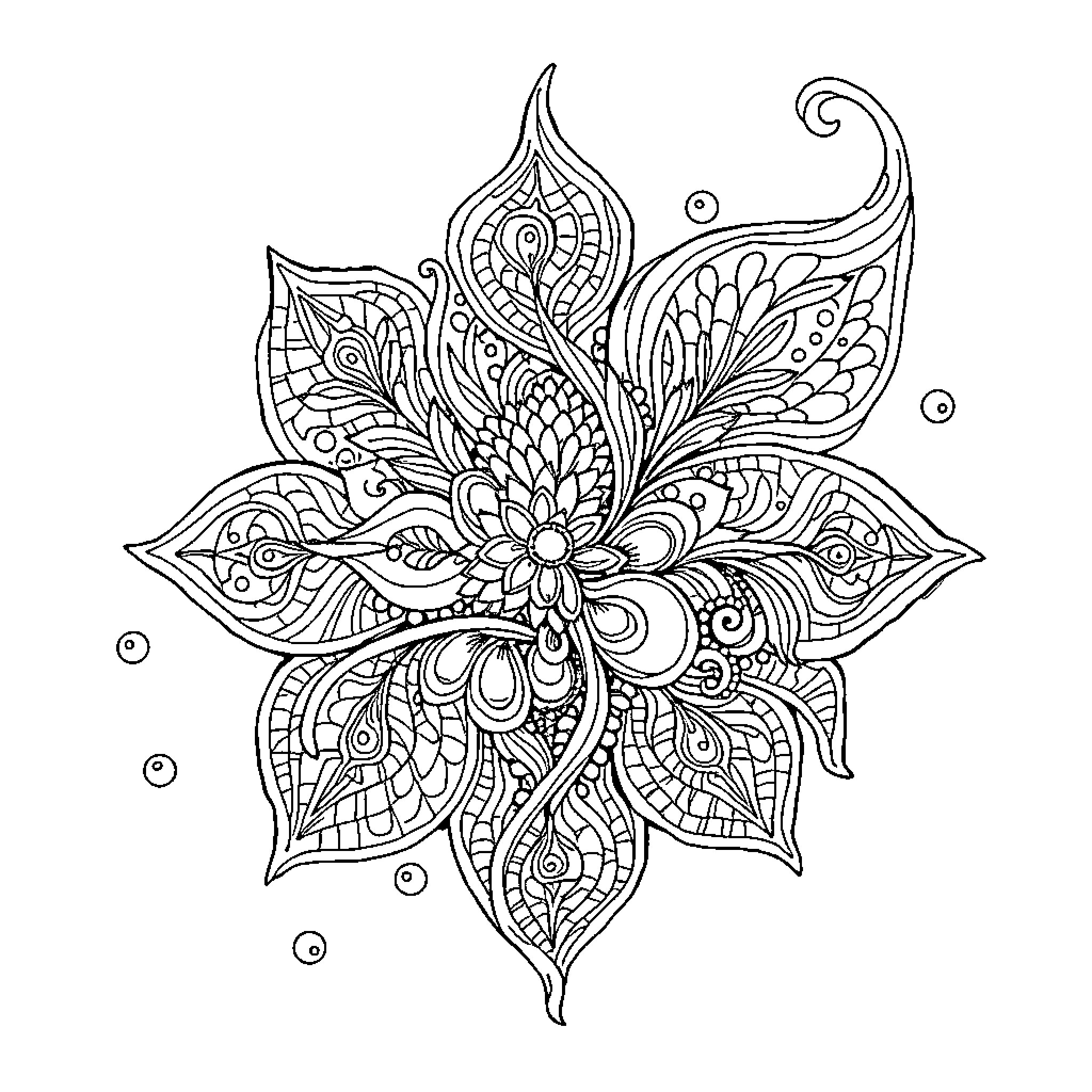 Zentangle floral design with intricate patterns Coloring Page (free black-and-white line drawing printable PDF for all, from beginners to advanced learners, including children, teens, adults, and seniors)