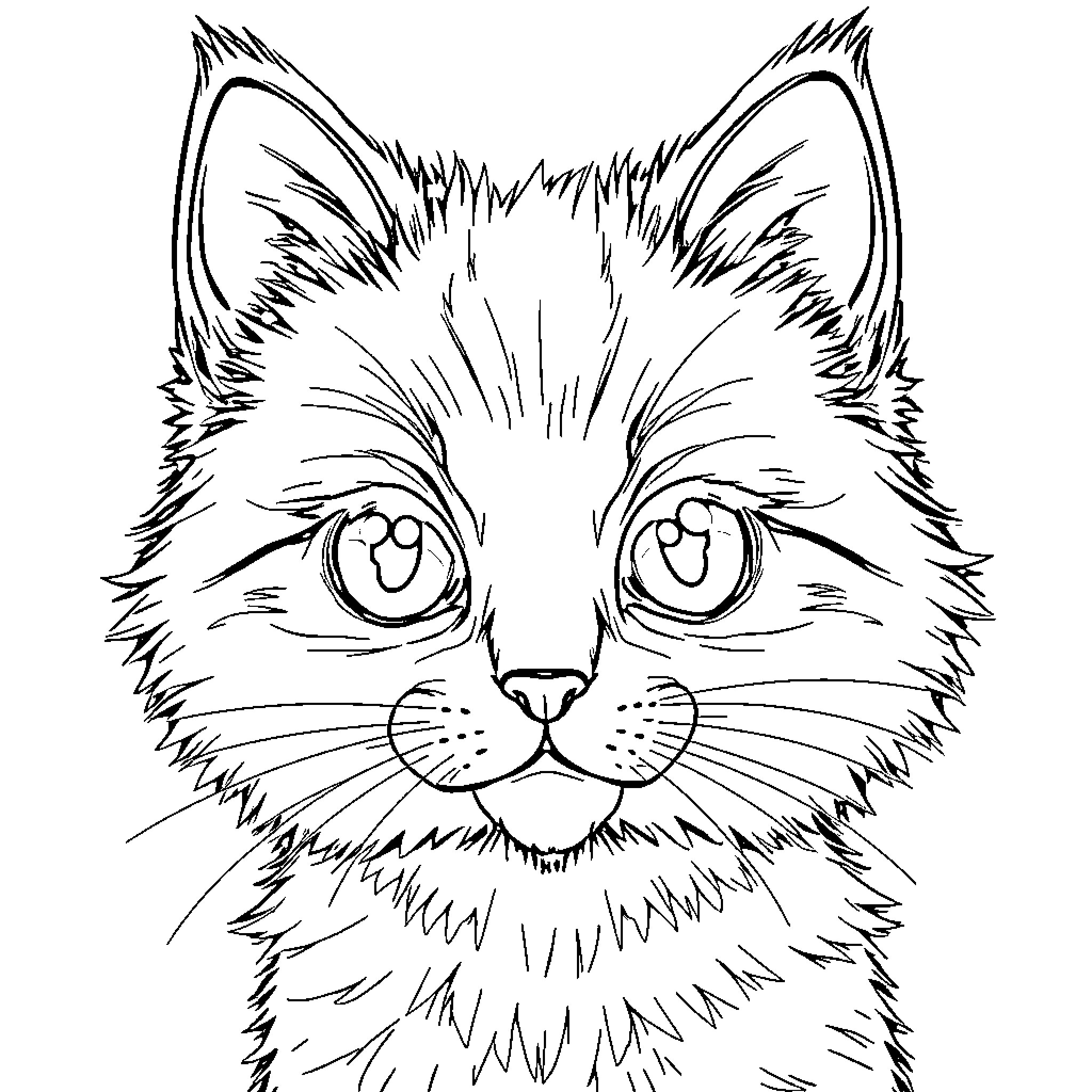 Cat with Intense Gaze Coloring Page (free black-and-white line drawing printable PDF for all, from beginners to advanced learners, including children, teens, adults, and seniors)