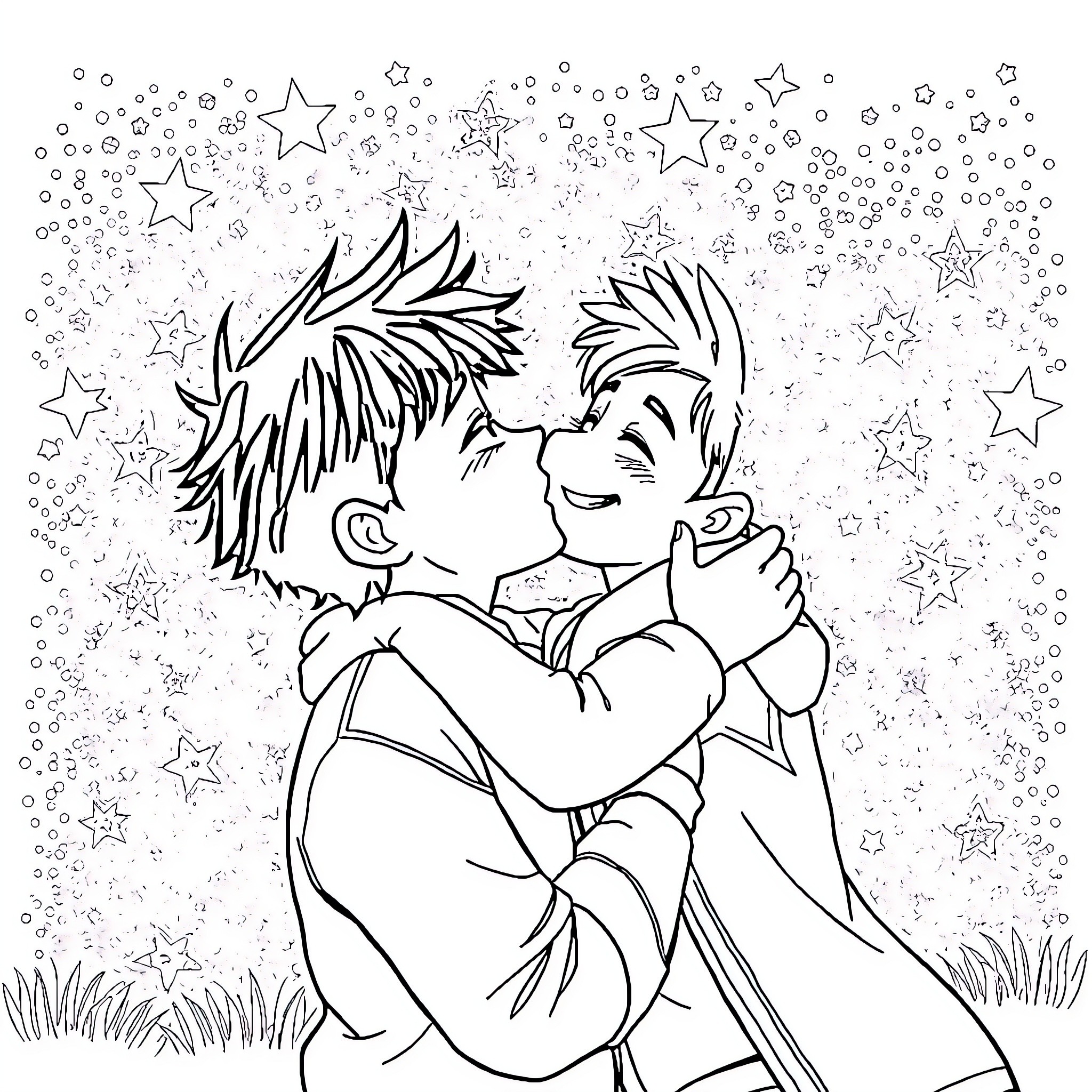 Hiro's Enchanting Starry Night Adventure Coloring Page (free black-and-white line drawing printable PDF for all, from beginners to advanced learners, including children, teens, adults, and seniors)