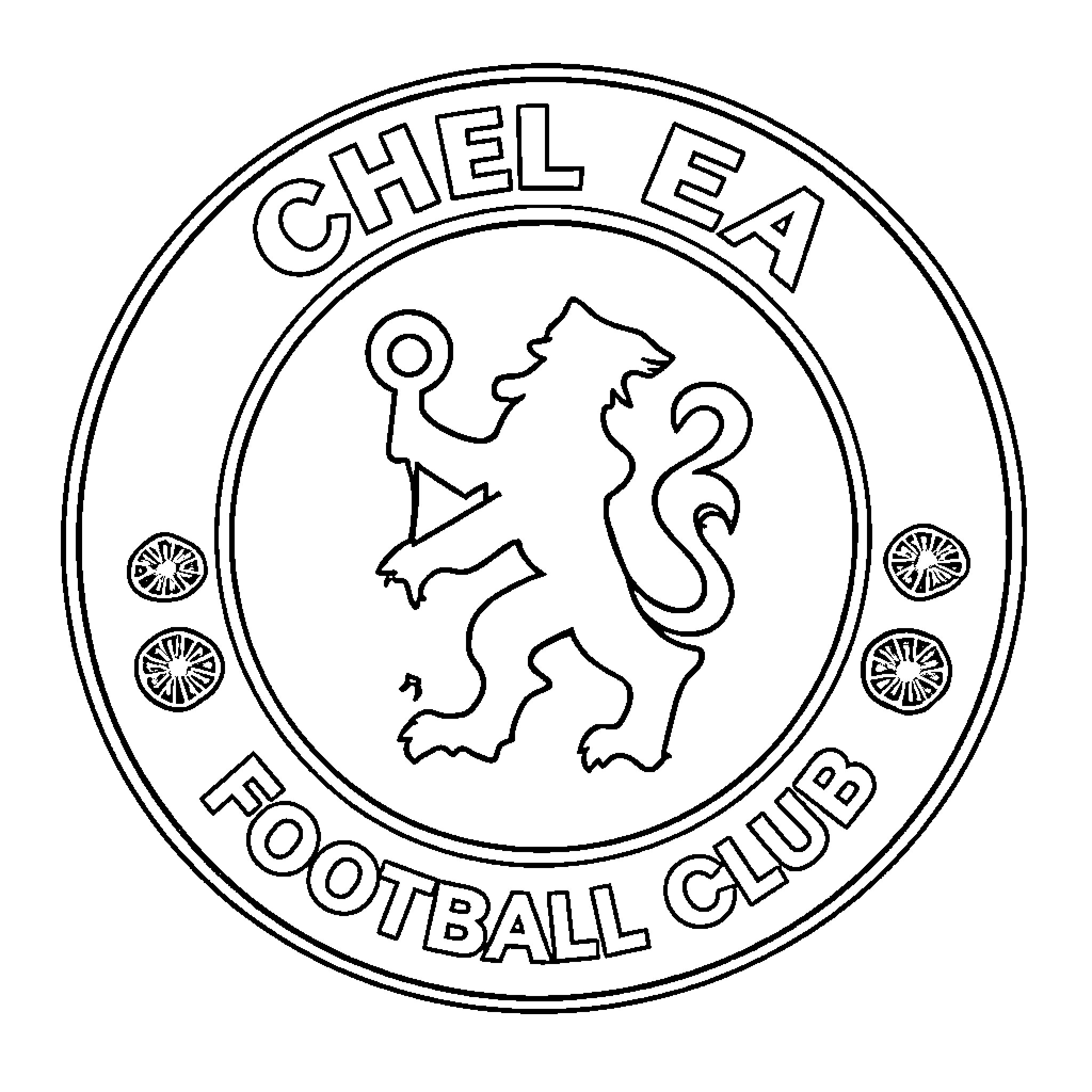 Chelsea Football Club team crest Coloring Page (free black-and-white line drawing printable PDF for all, from beginners to advanced learners, including children, teens, adults, and seniors)