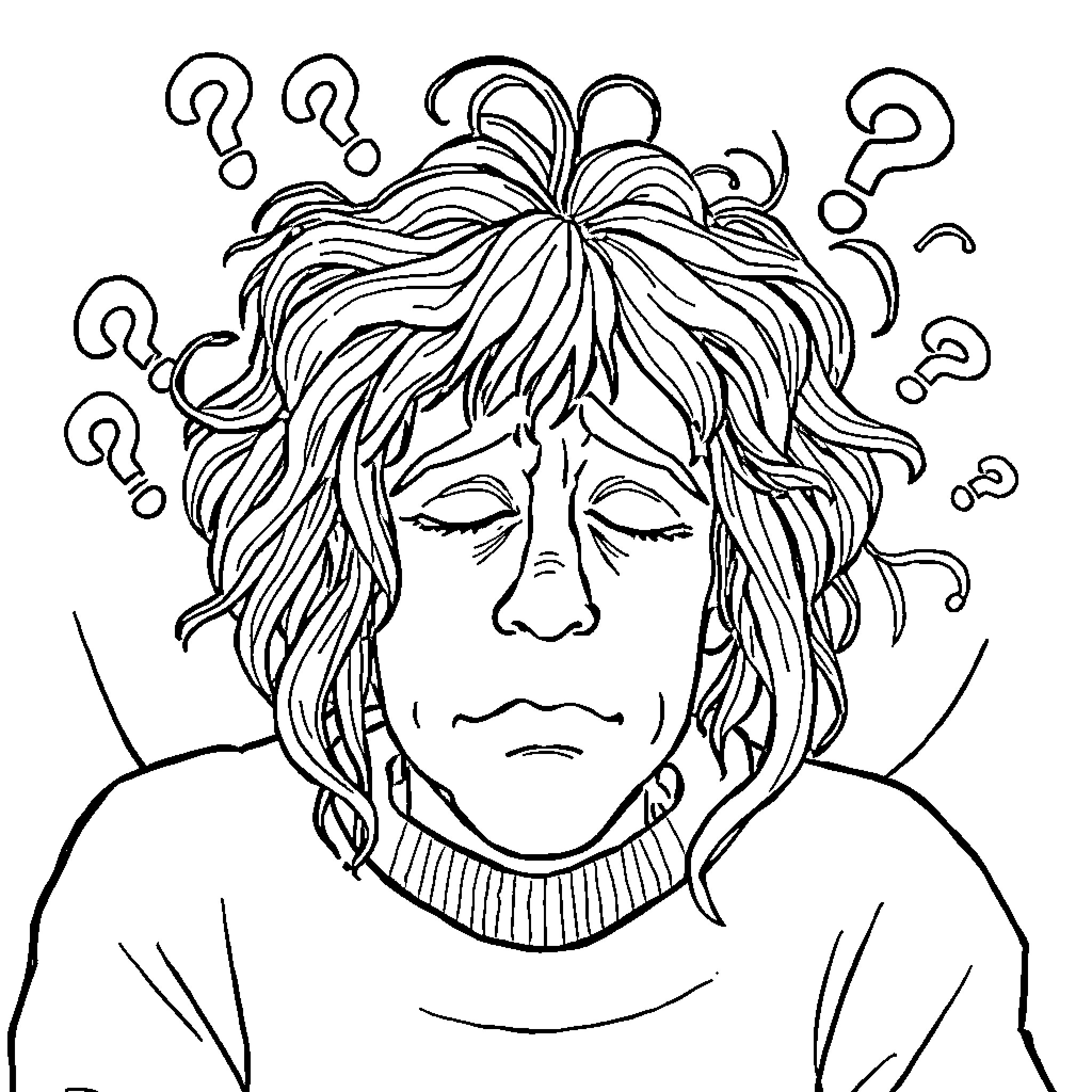 Brainrot: Tangled thoughts of a troubled mind Coloring Page (free black-and-white line drawing printable PDF for all, from beginners to advanced learners, including children, teens, adults, and seniors)