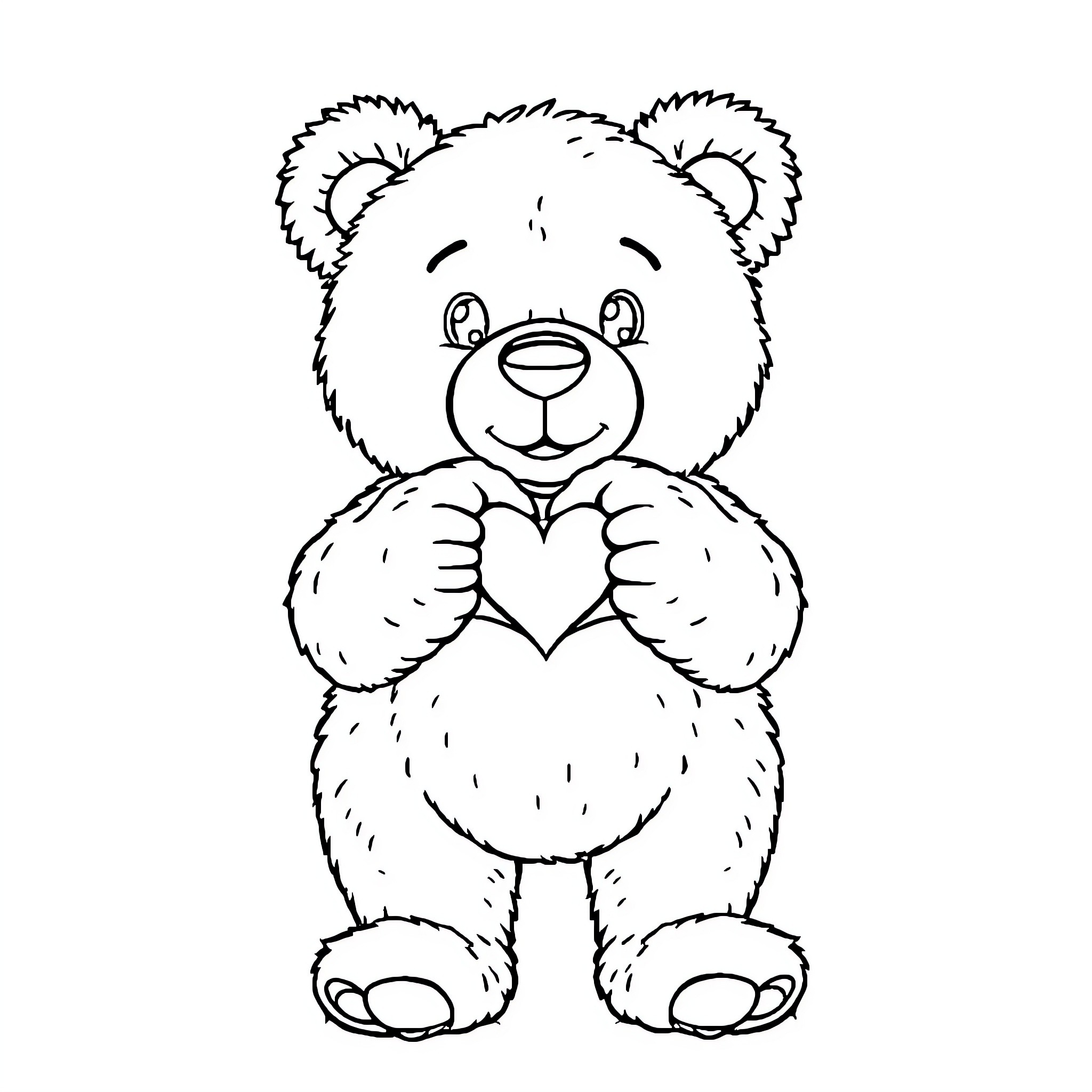 Teddy Bear holding a heart Coloring Page (free black-and-white line drawing printable PDF for all, from beginners to advanced learners, including children, teens, adults, and seniors)